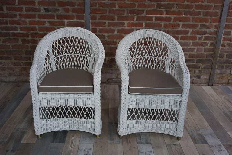 Set of Four White Wicker Rattan Armchairs at 1stDibs