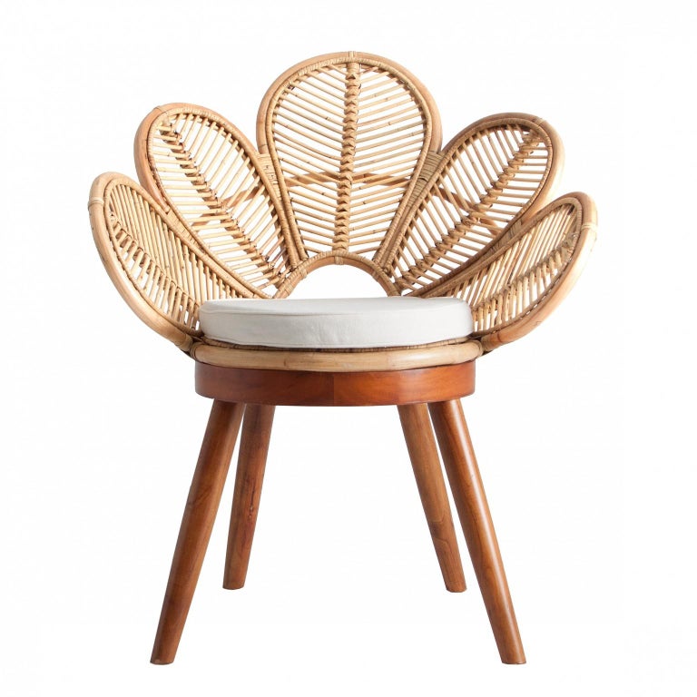 Mahogany Wooden Feet and Rattan Flower Armchair For Sale at 1stDibs