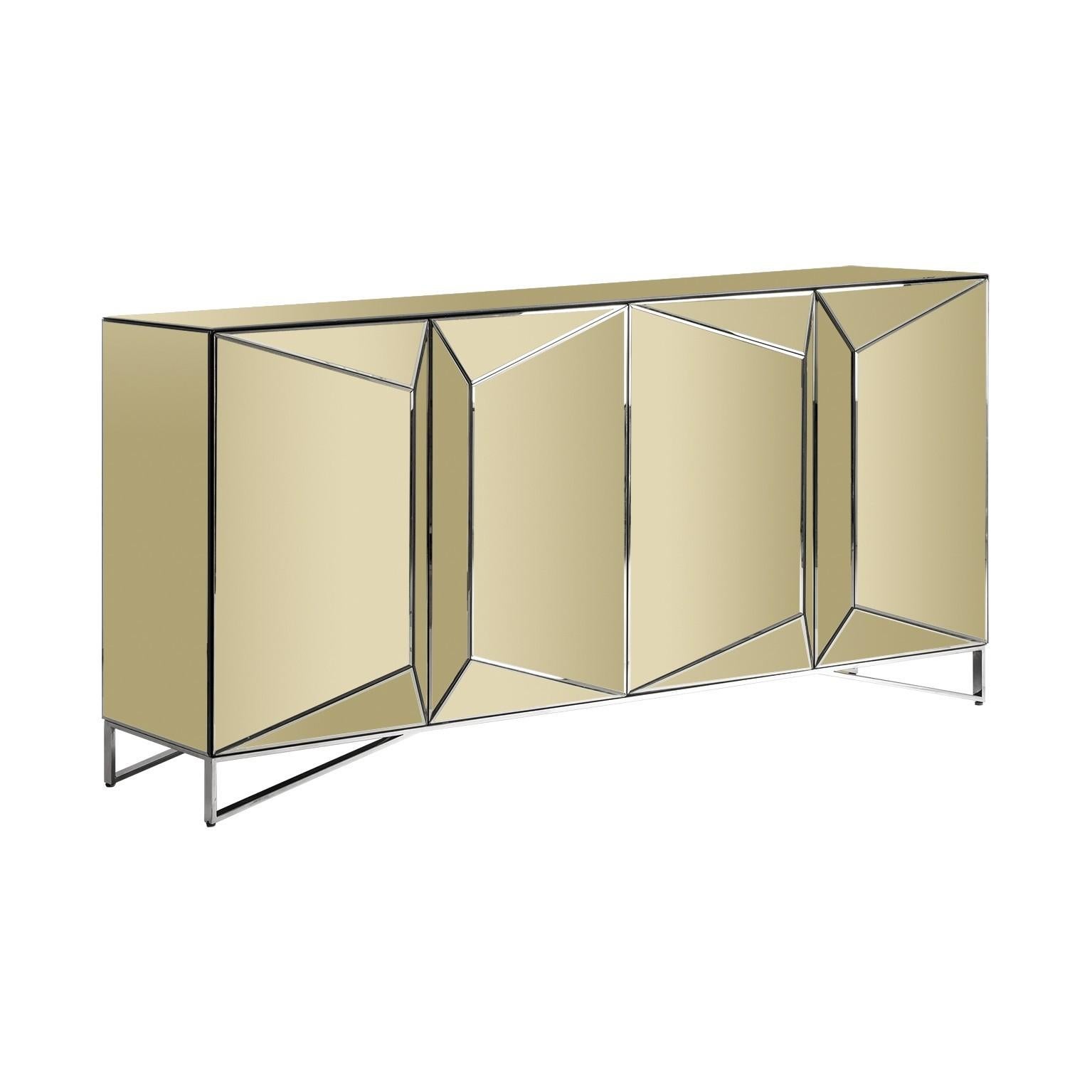 Gold Mirrored and Chrome Sideboard