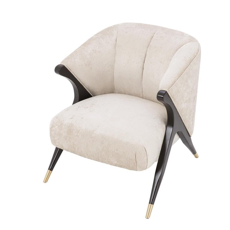 Black Lacquer Wooden and Velvet Lounge Armchair For Sale at 1stDibs