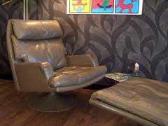 Large Vintage Leather Swivel Chair and Ottoman