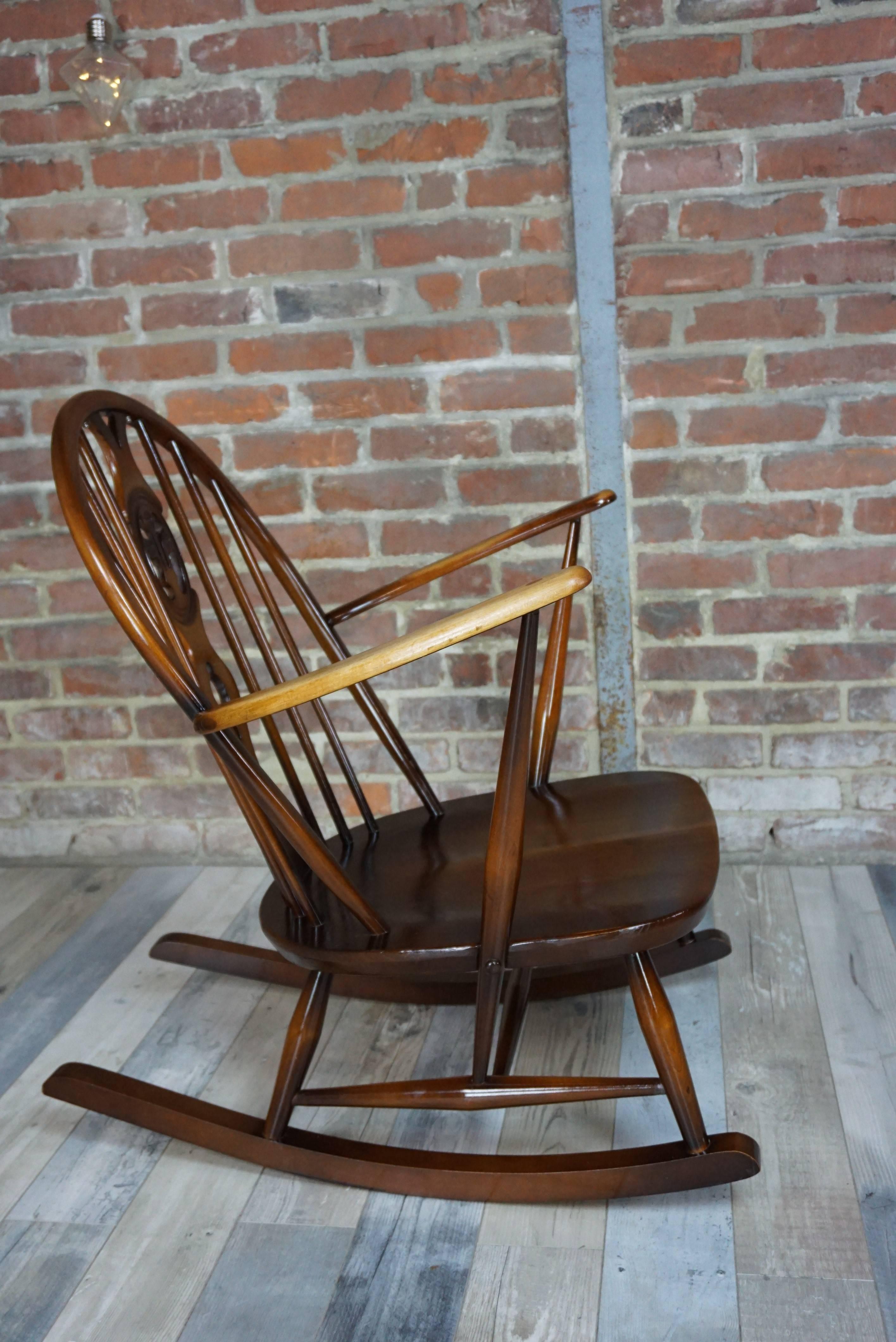 British Colonial Rocking Chair 1950s Ercol with Cushions
