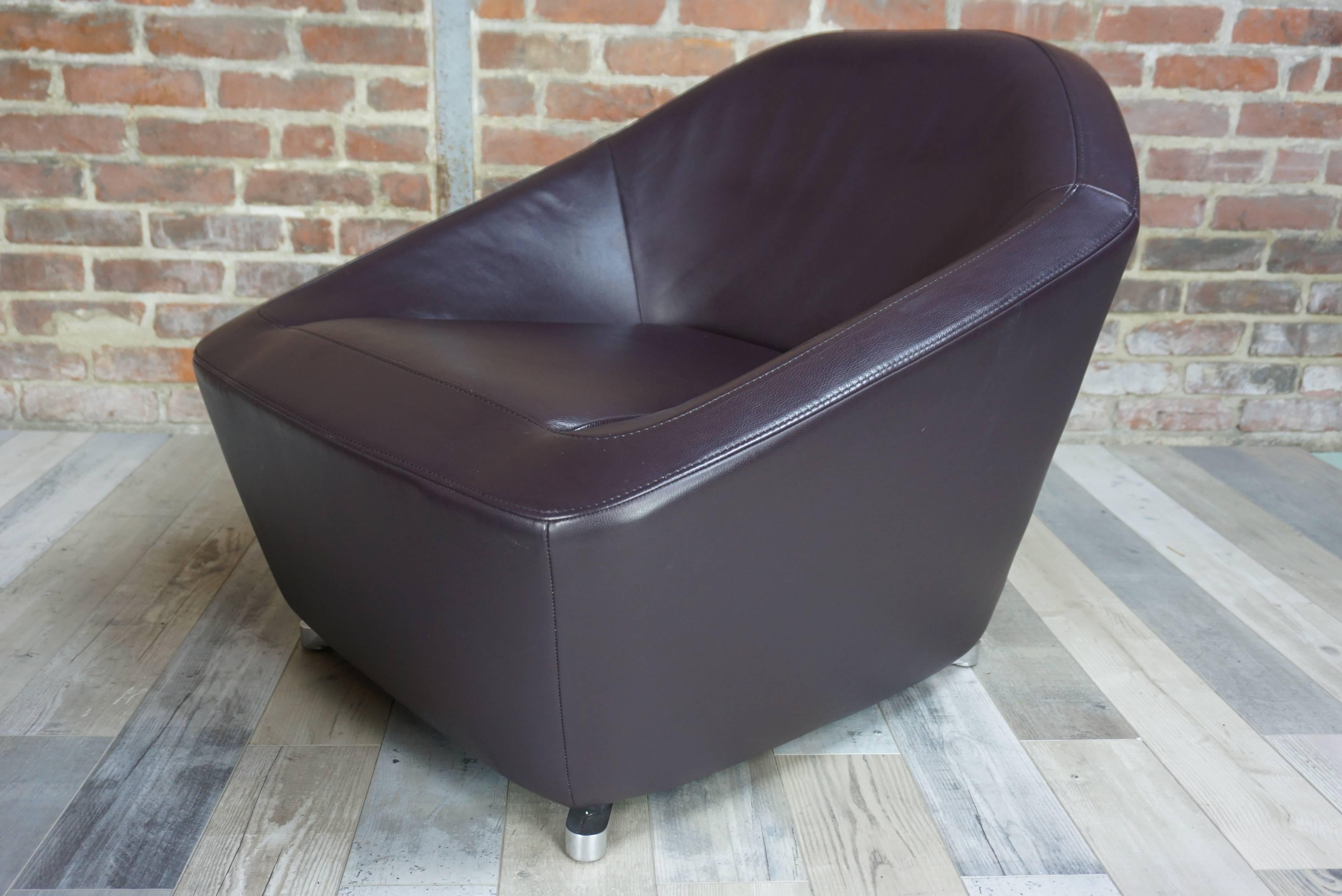 Deep Purple Leather Seating Set French Modern Design by François Bauchet In Excellent Condition In Tourcoing, FR