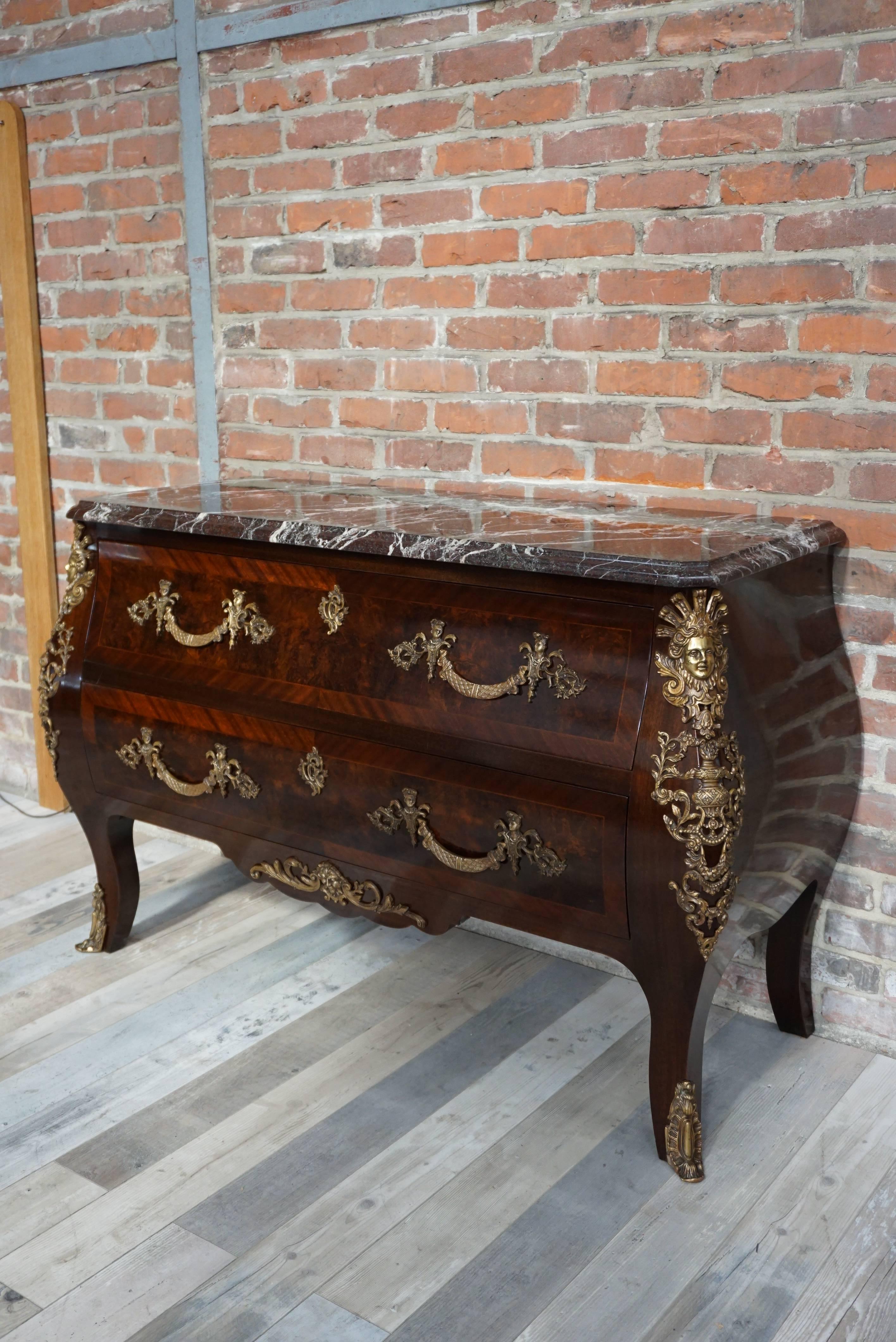 Antique Chest Of Drawers Regency Amboine and Mahogany With Red Marble Tray  3