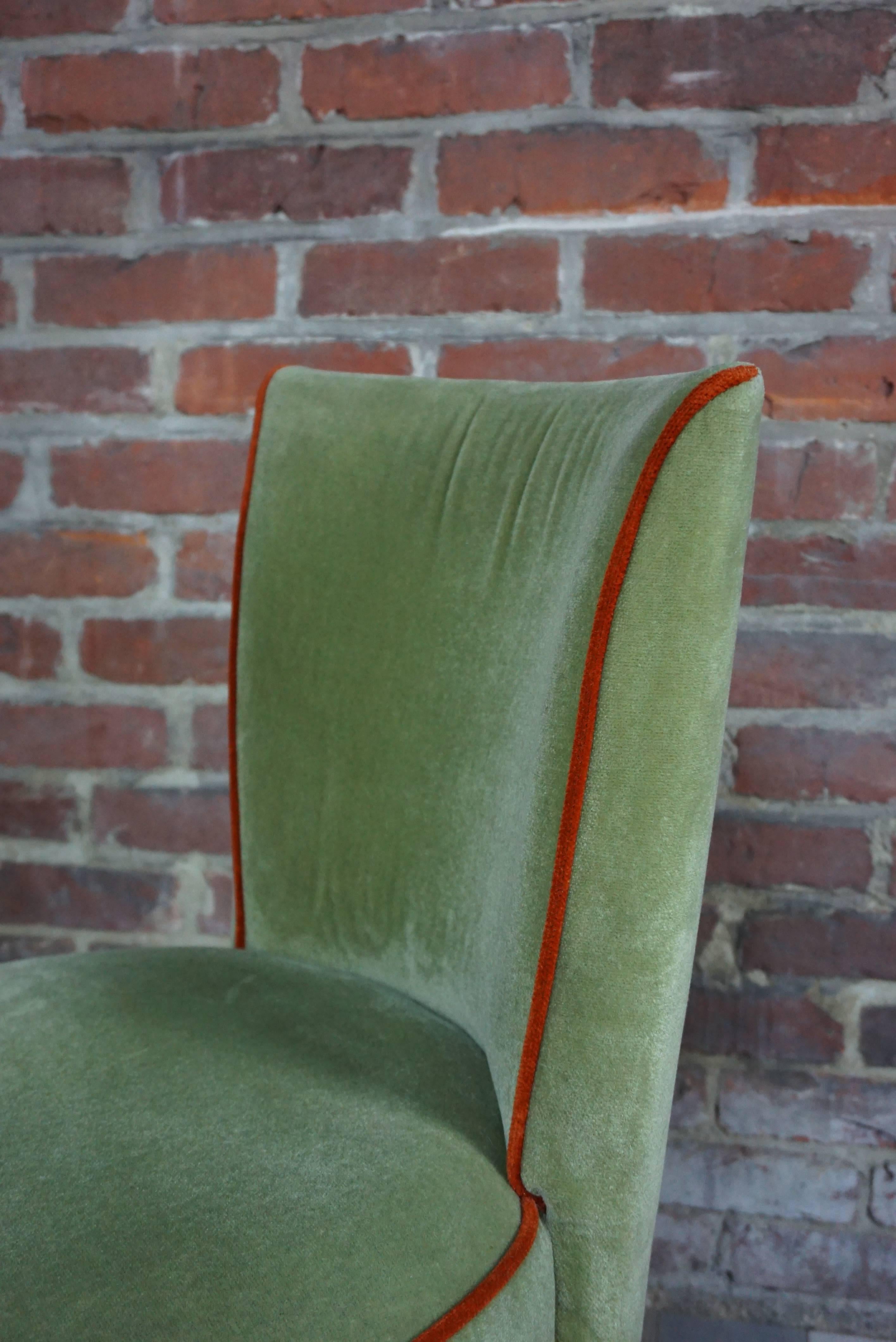 Cocktail lounge chair in toad style very deco, chic and design. Green velvet almond and orange cord. Comfortable seat and all in perfect condition.