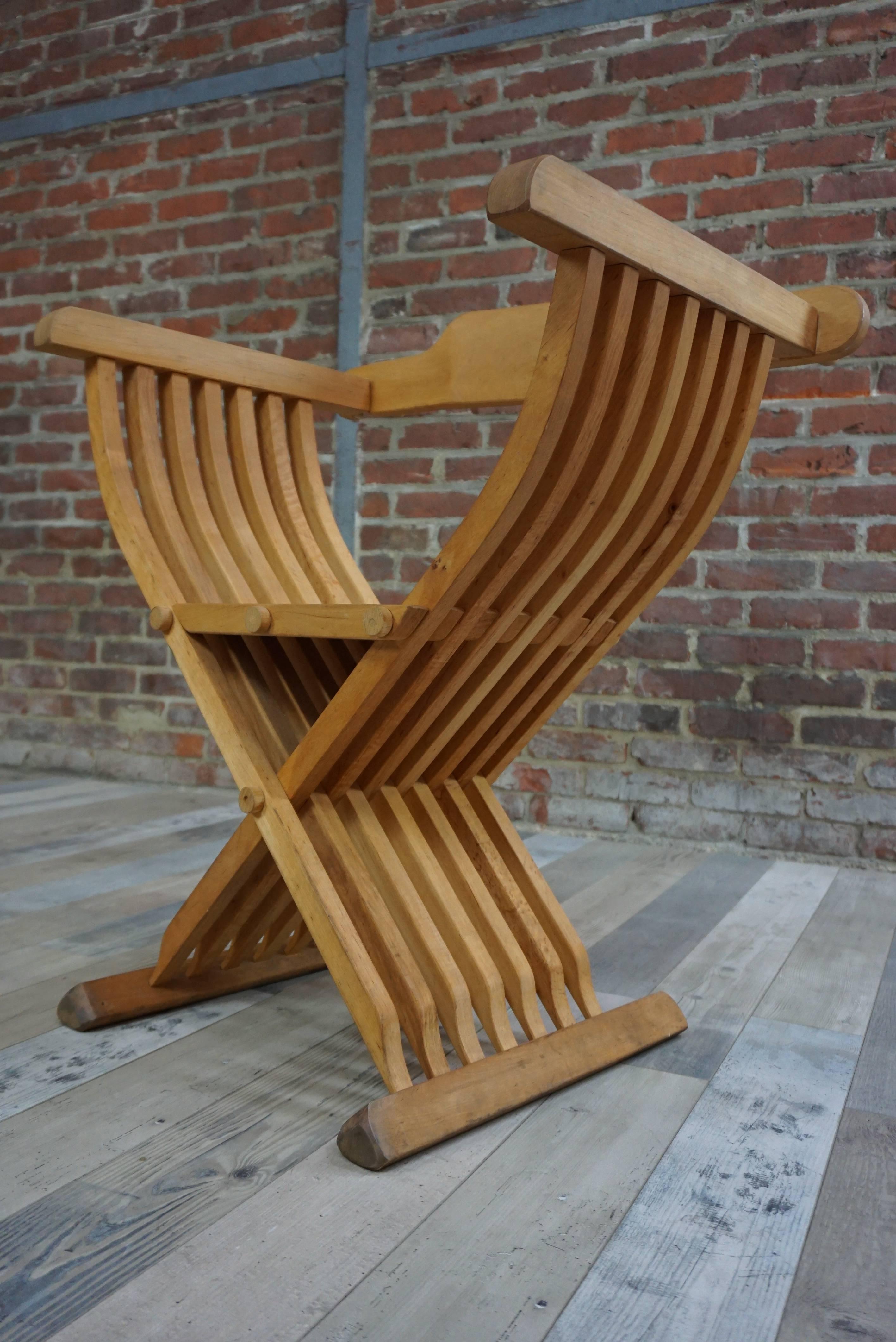 Late 20th Century Solid Wood Folding Curule Armchair Called Savonarole