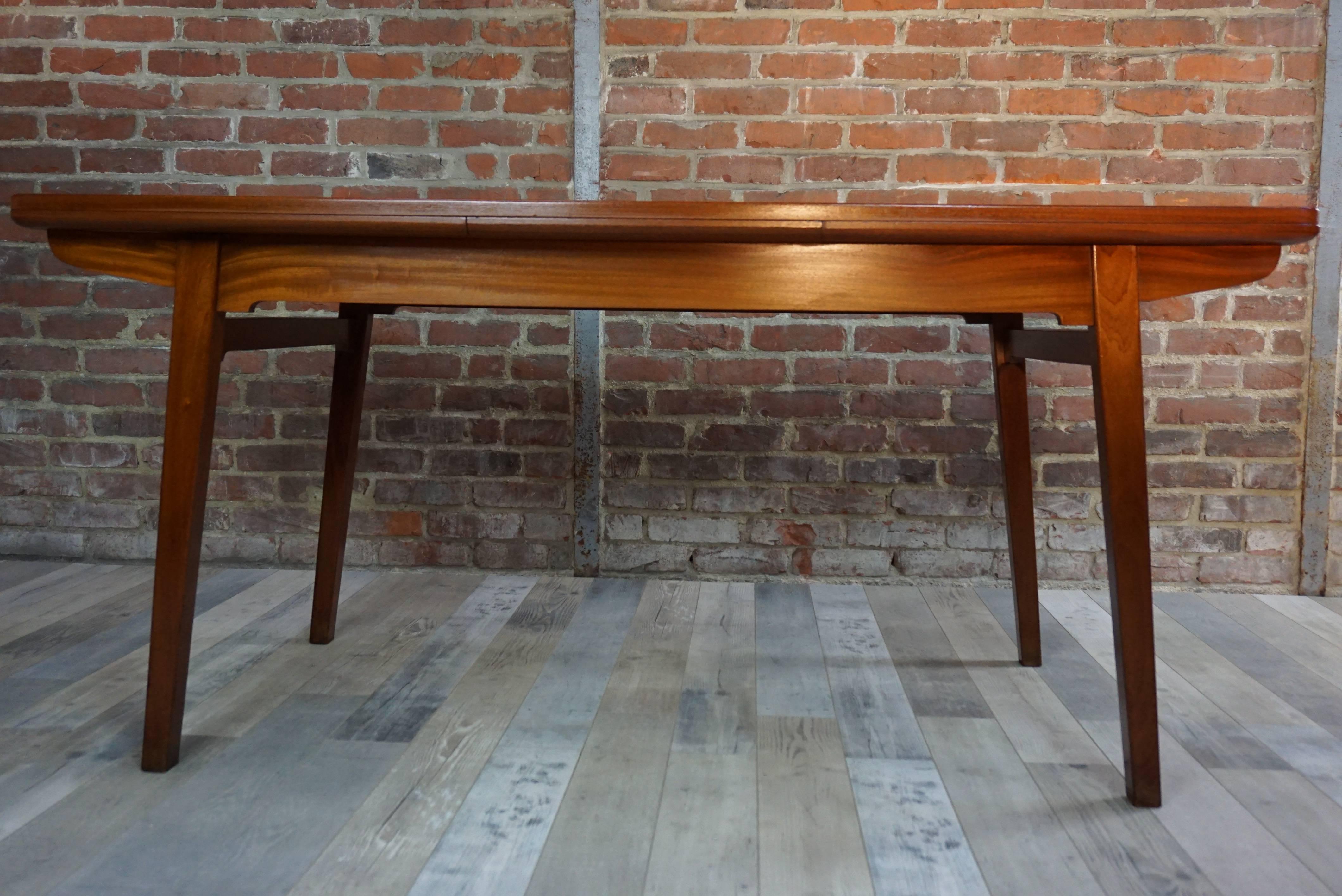 Dining Teck Table of the 1950s Design by Jos De Mey for Van Der Berghe Furniture In Excellent Condition In Tourcoing, FR