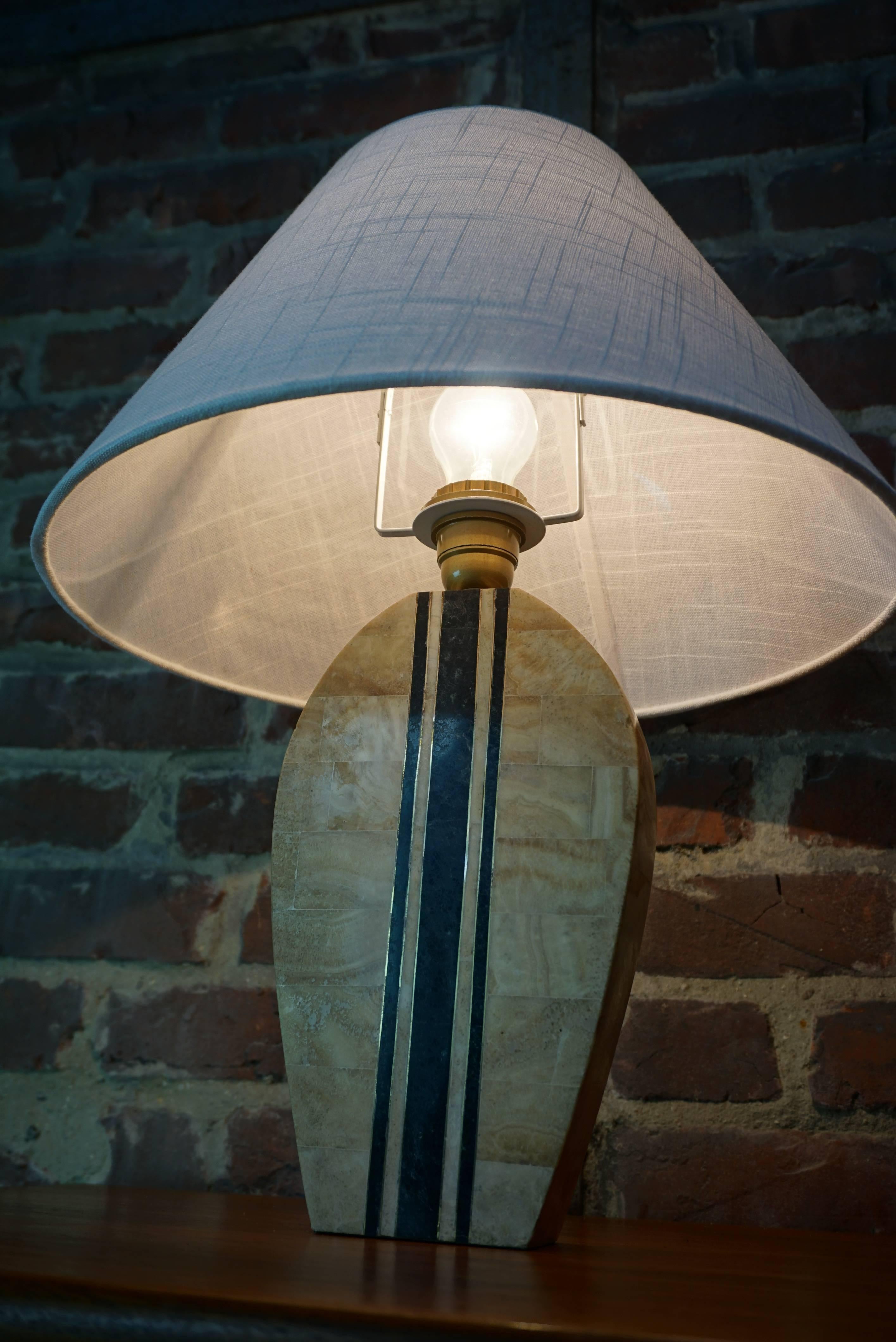 French Table Lamp in Stone Marquetry