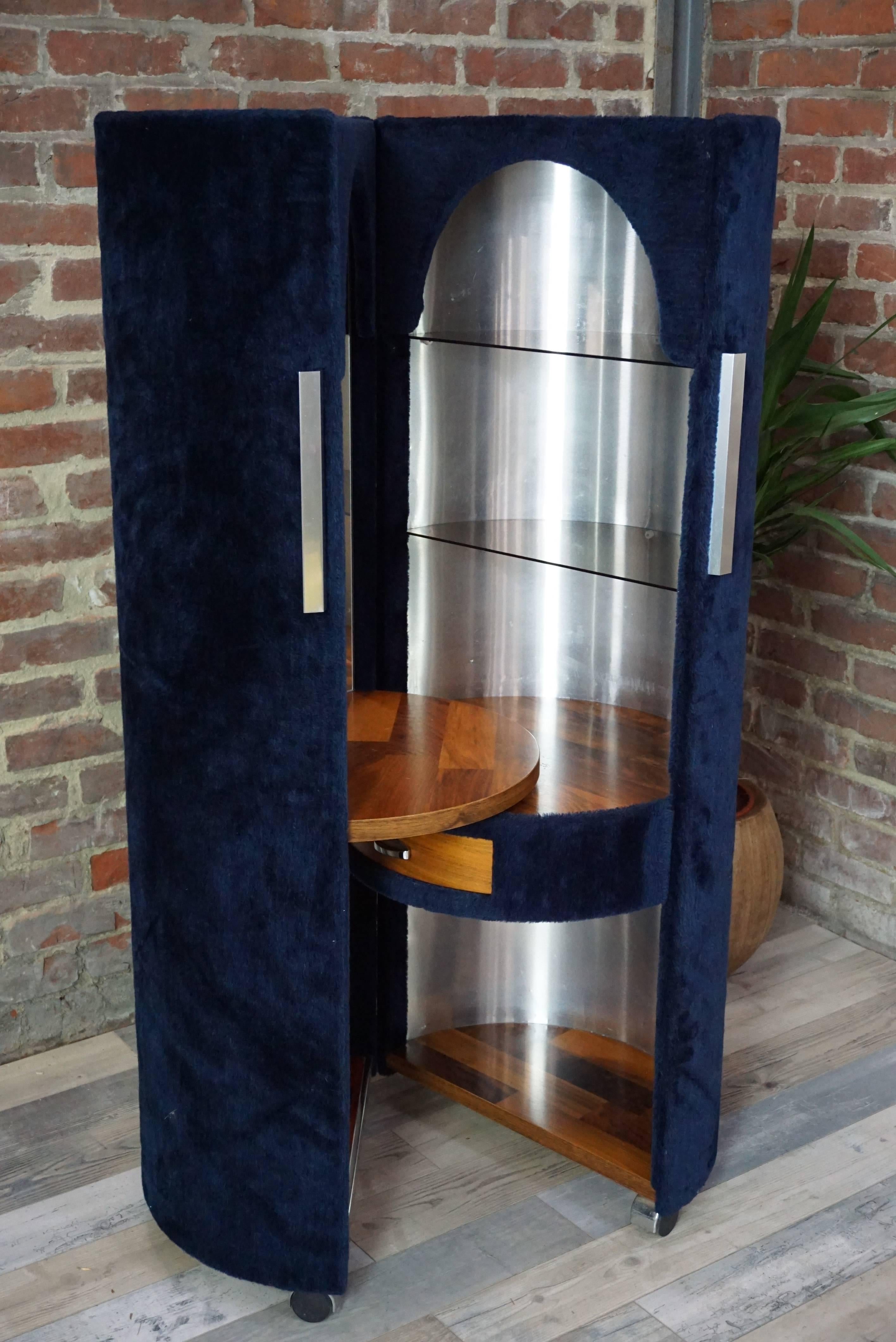 Italian Vanity in Blue Fur, Design Space Age 1970 by Poltrona Frau In Excellent Condition In Tourcoing, FR