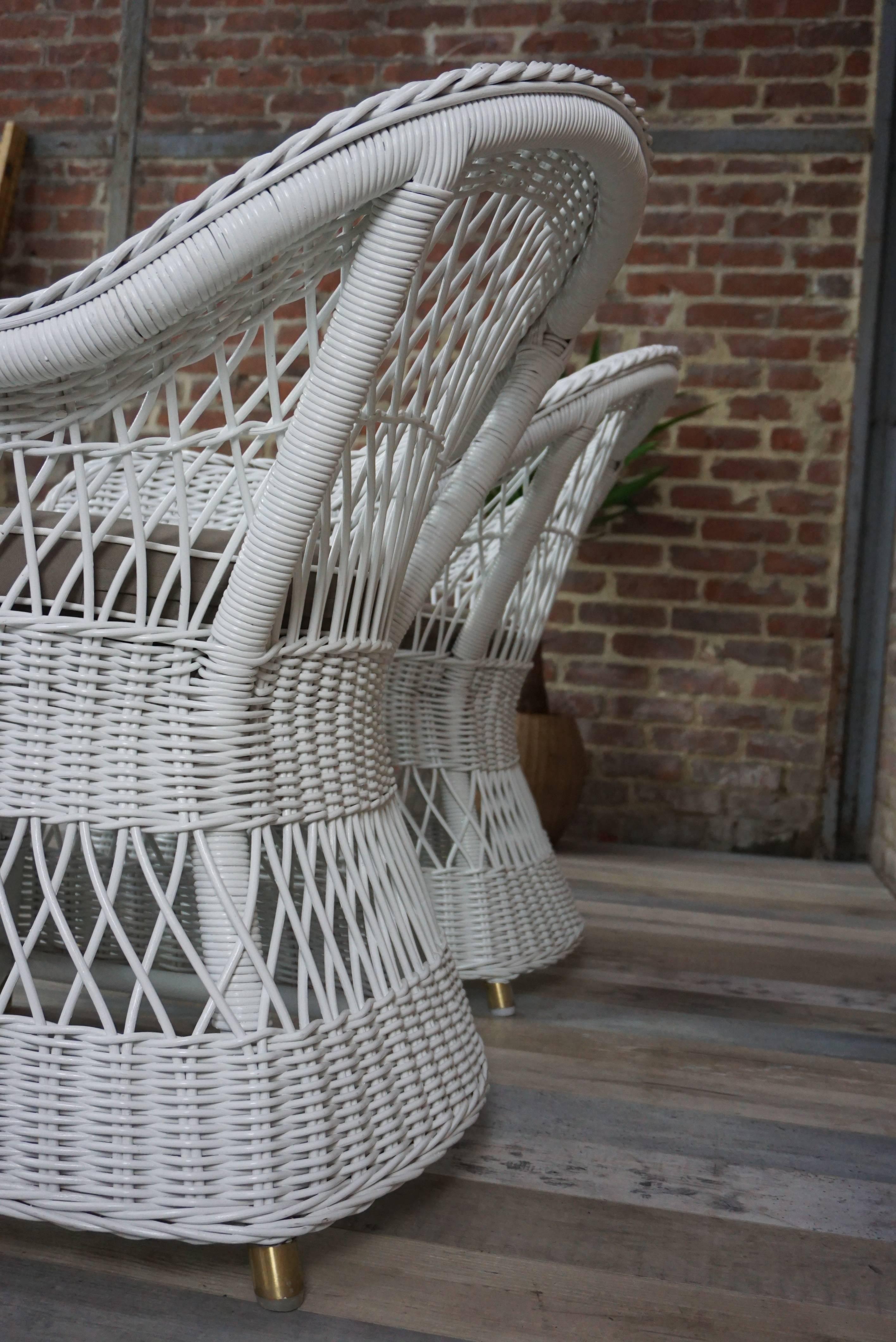 Set of Four White Wicker Rattan Armchairs In Excellent Condition In Tourcoing, FR