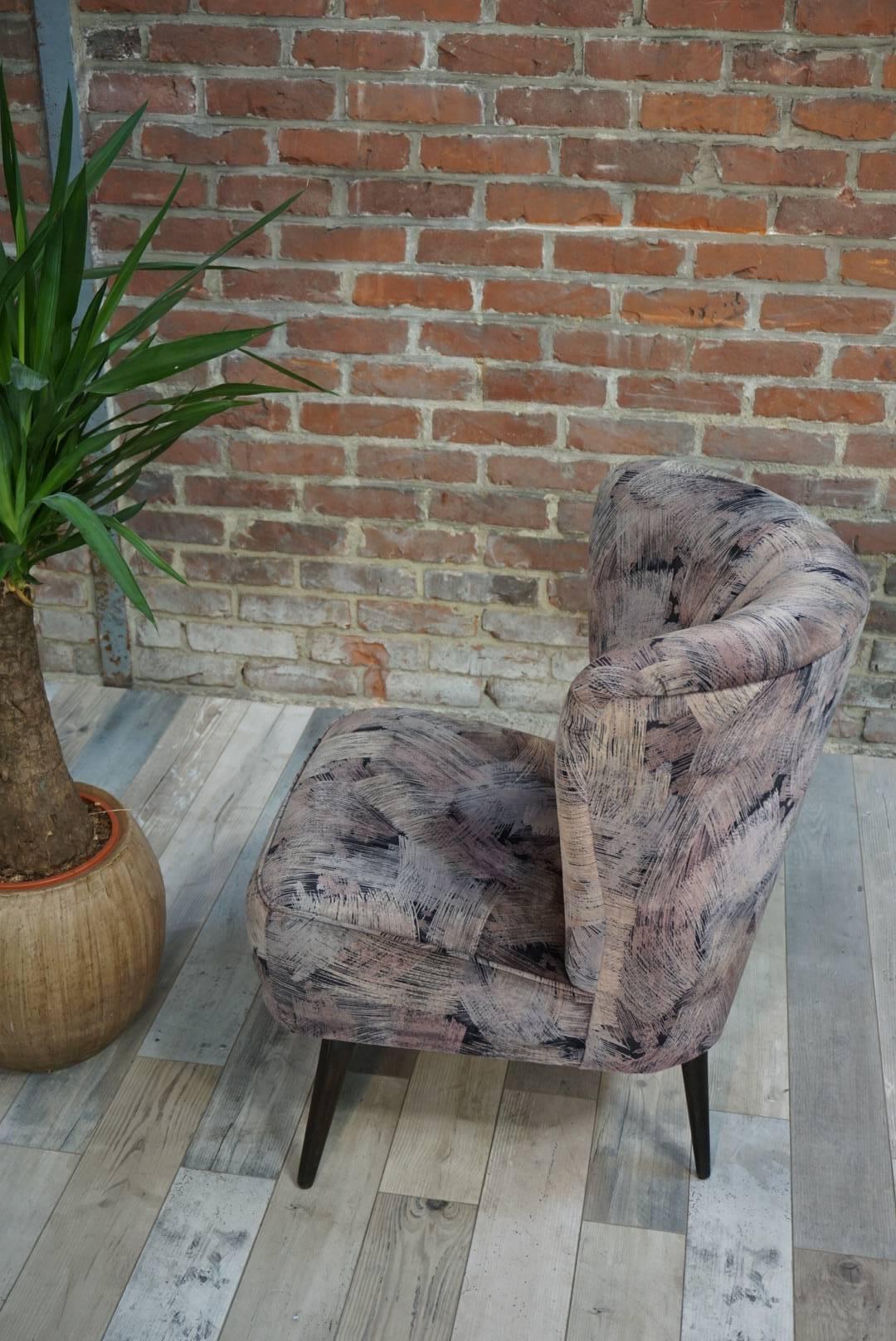 Belgian Adorable Armchair Cocktail from the 1950s with Graphic Velvet