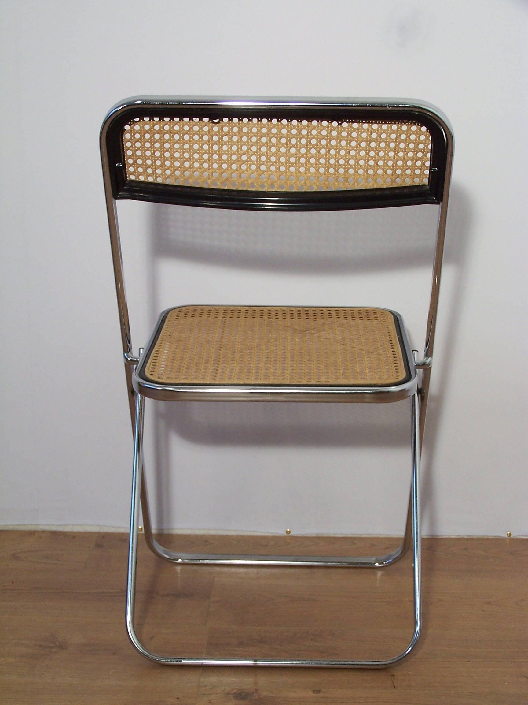 20th Century Castelli Style Chrome and Cane Pair of Folding Chairs