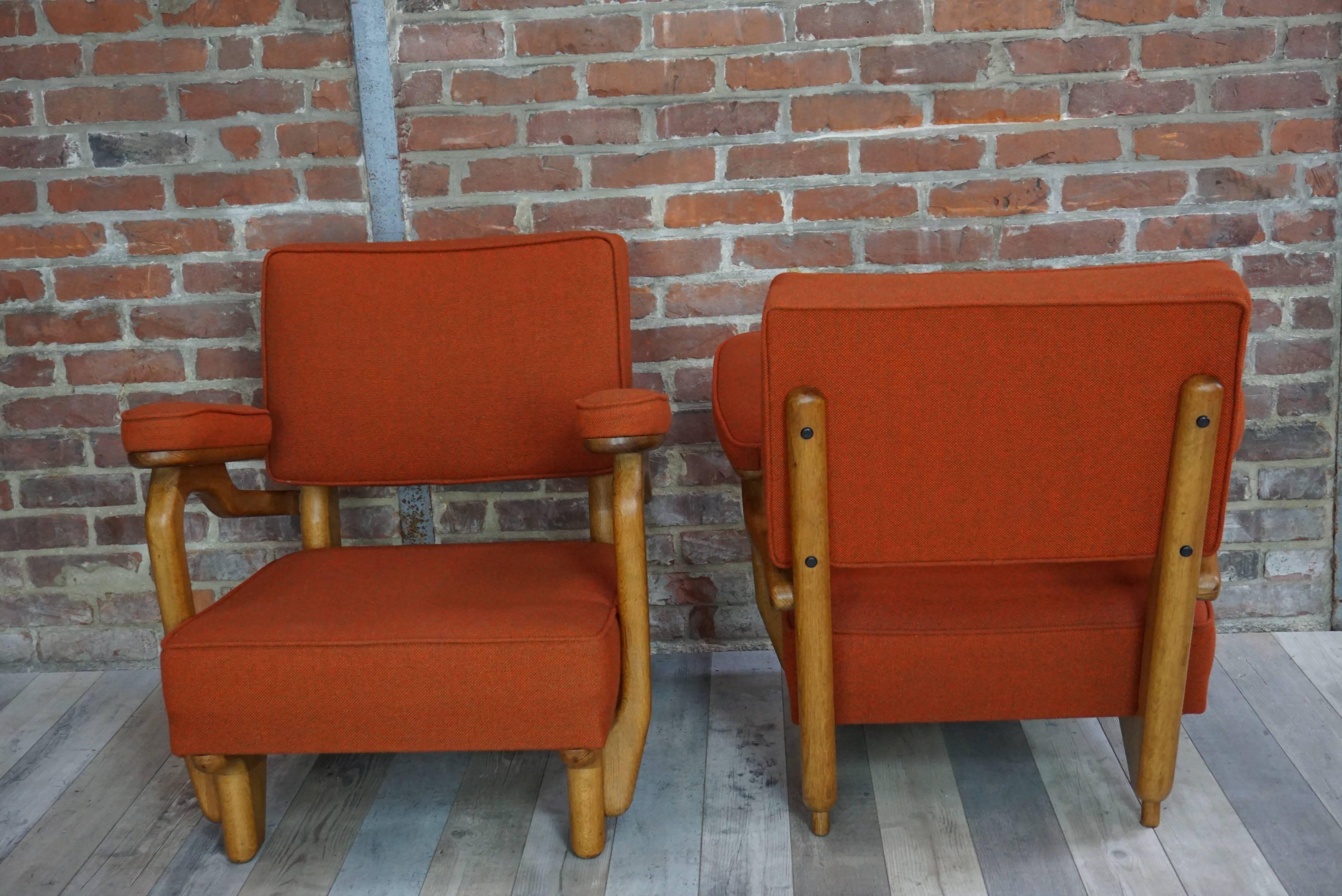 Mid-Century Modern French Design of the 1950s Armchairs by Guillerme et Chambron