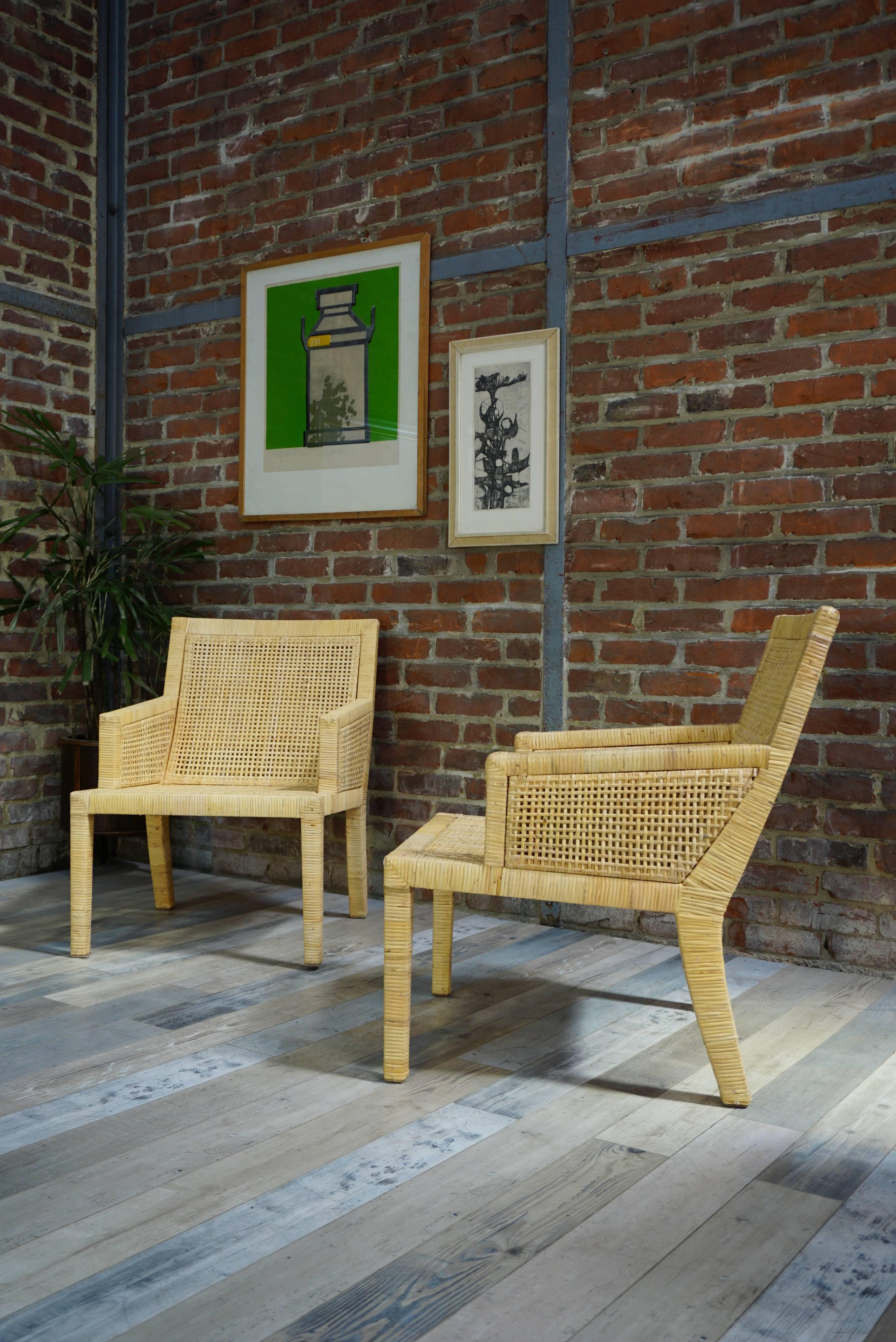 Pair of French Art Deco Design Rattan Bergeres by J.M. Frank and A. Chanaux 4