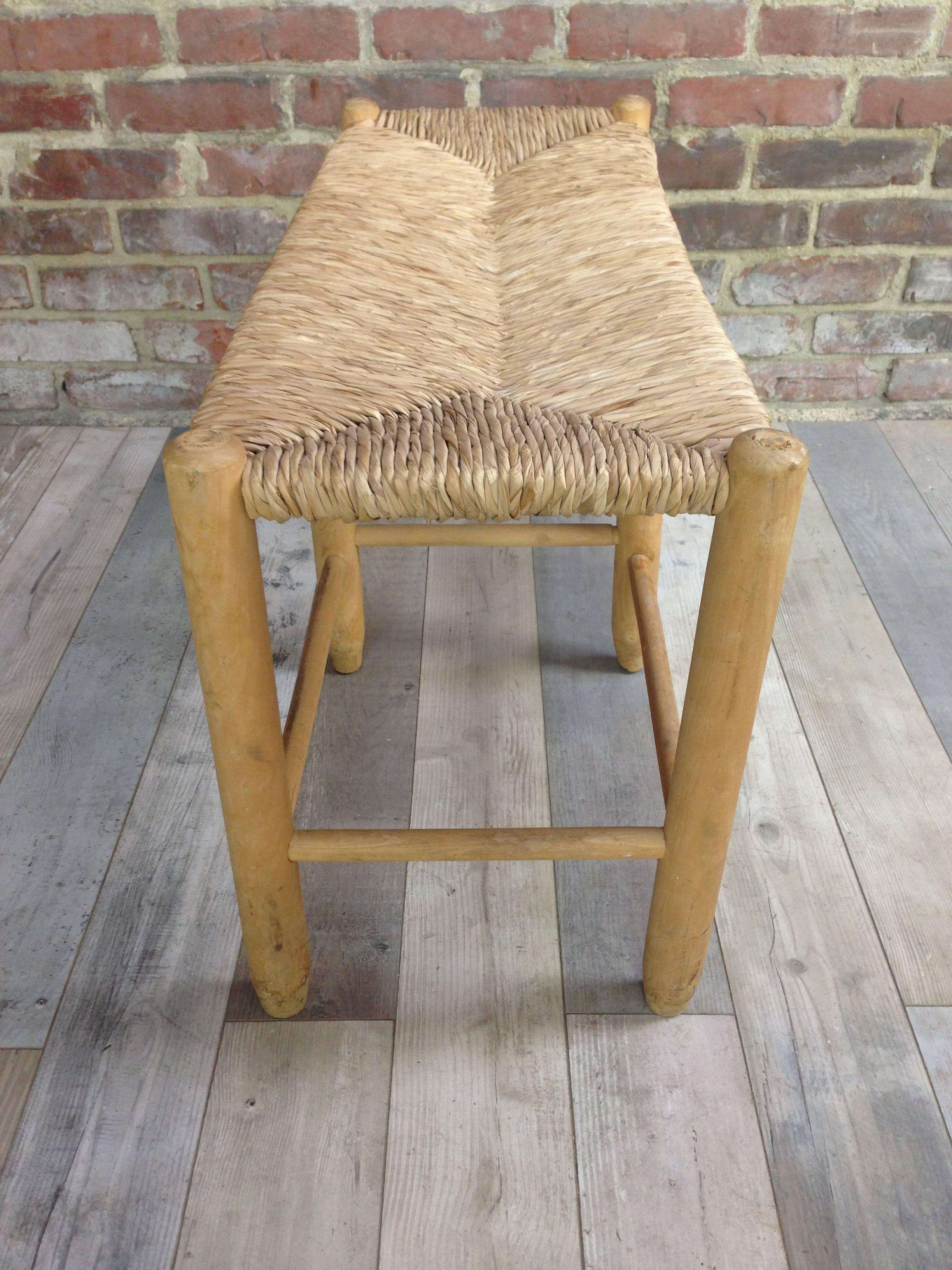 Woven French Design of the 1950s Bench Wooden Straw and Wood