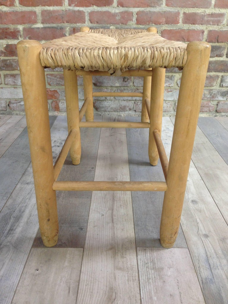 French Design of the 1950s Bench Wooden Straw and Wood at 1stDibs ...