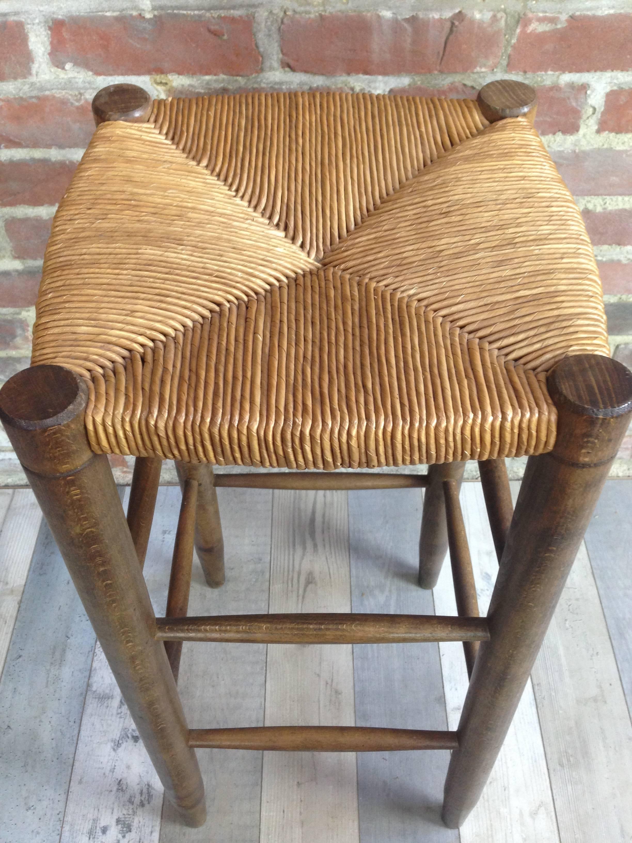 Mid-Century Modern French Design of the 1950s Wooden High Stool