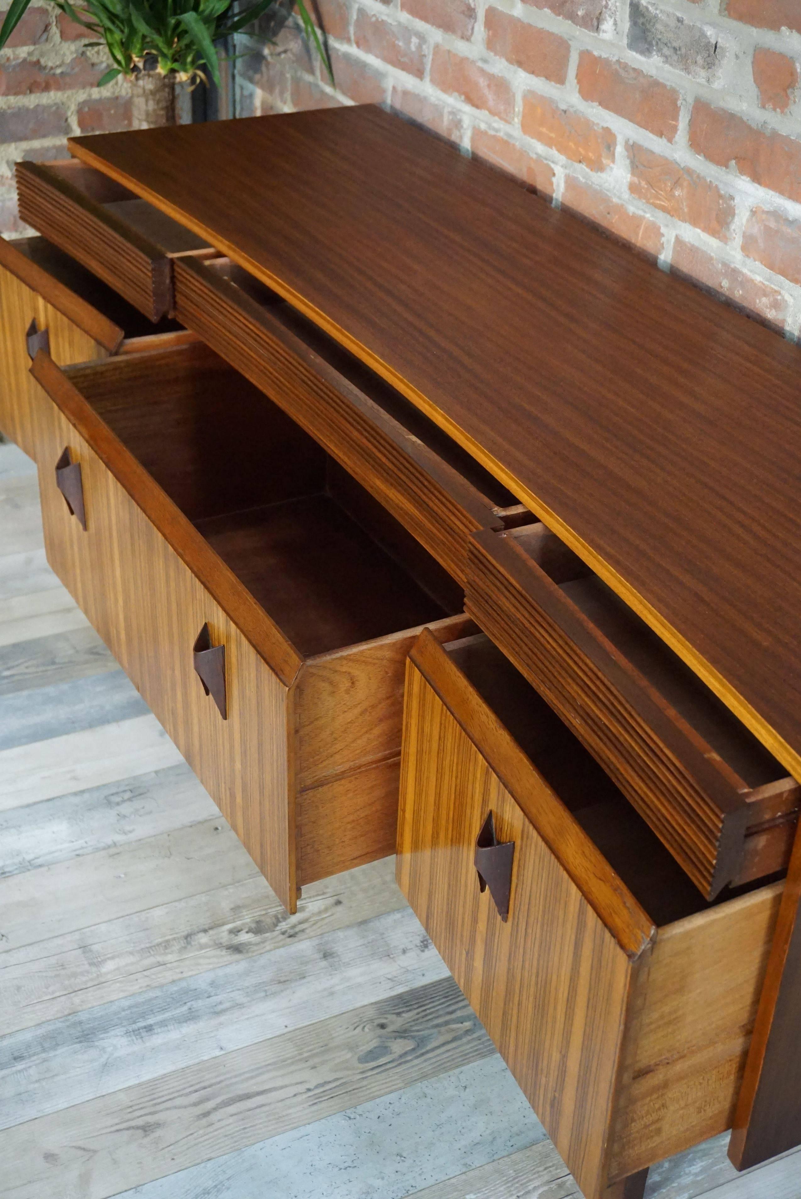 Curved Chest of Drawers Design 1960s in Rosewood and Zebrano Wood 3