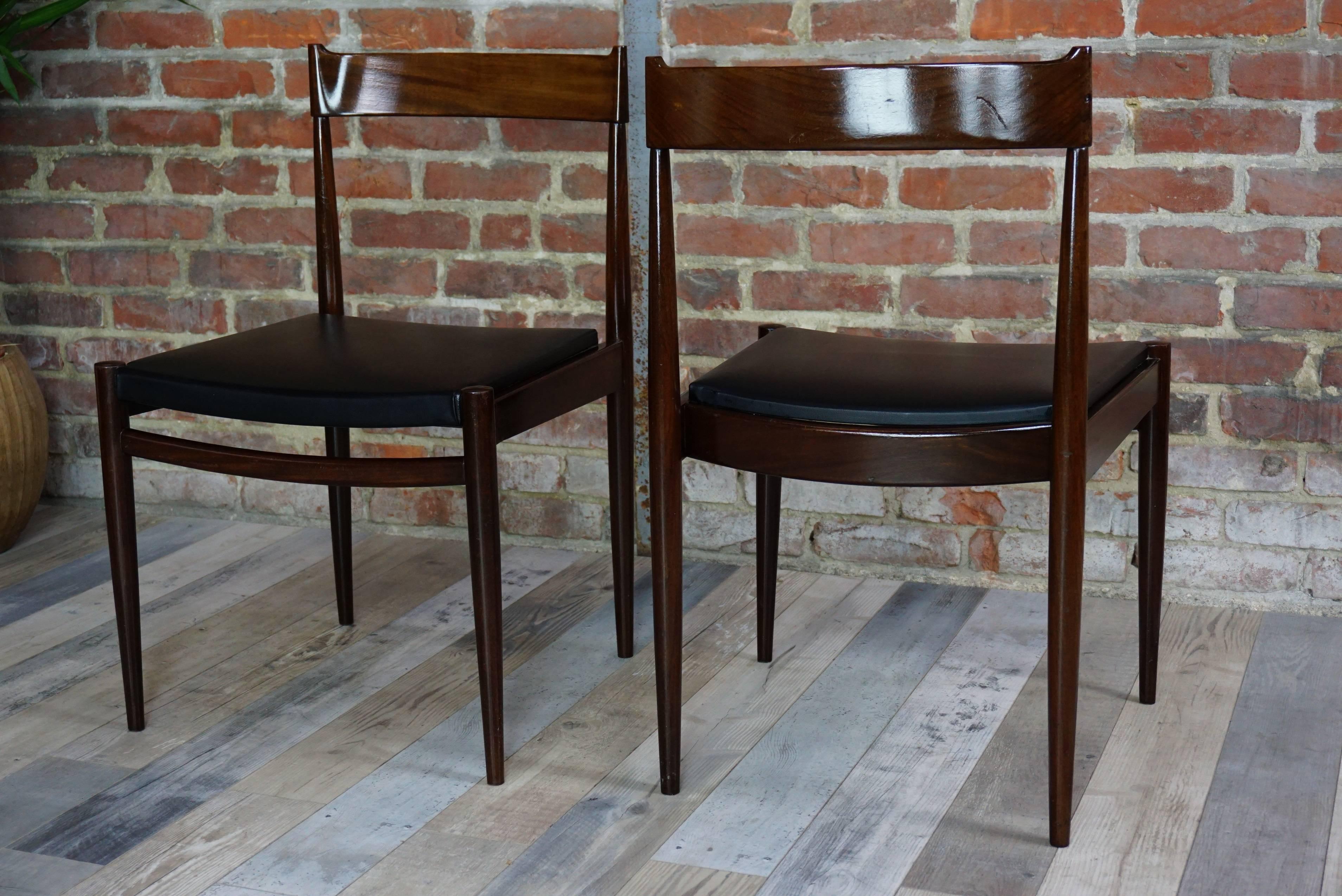 Pair of Teak Chairs and Faux Black Leather Design from the 1950s 2