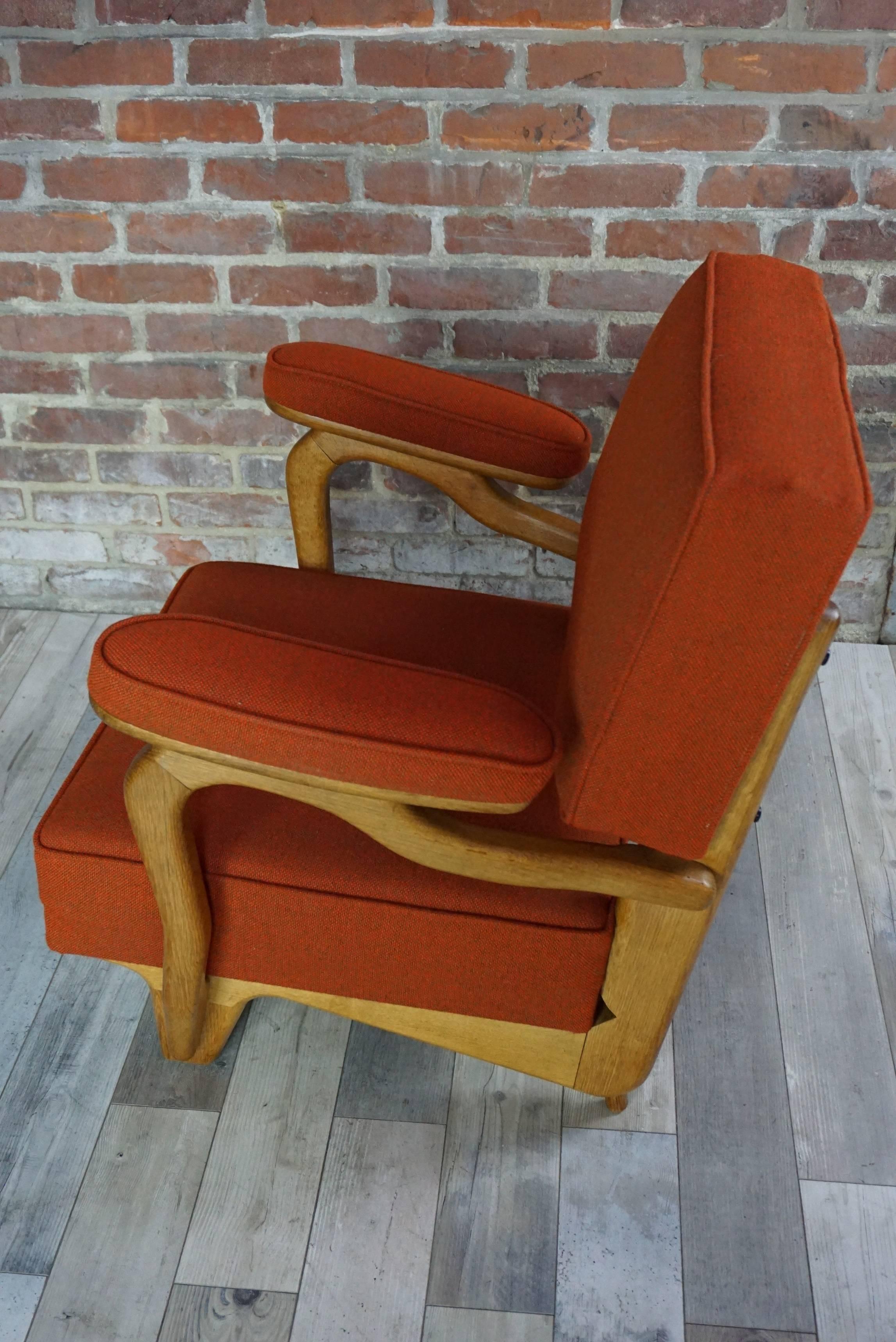 Wool French Design of the 1950s Armchair by Guillerme et Chambron