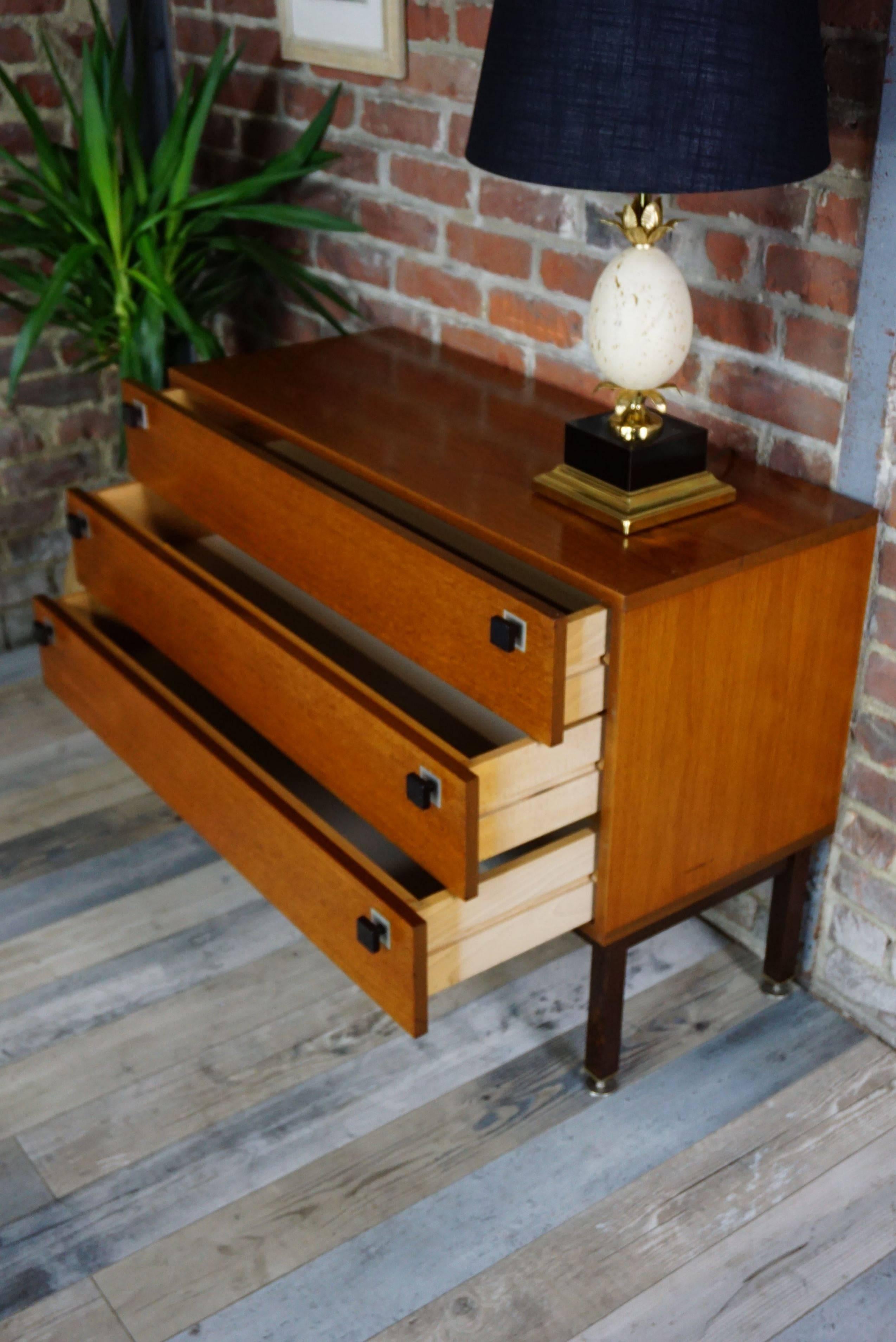 Dutch Design Vintage Teak Dresser with Metal Handles 1