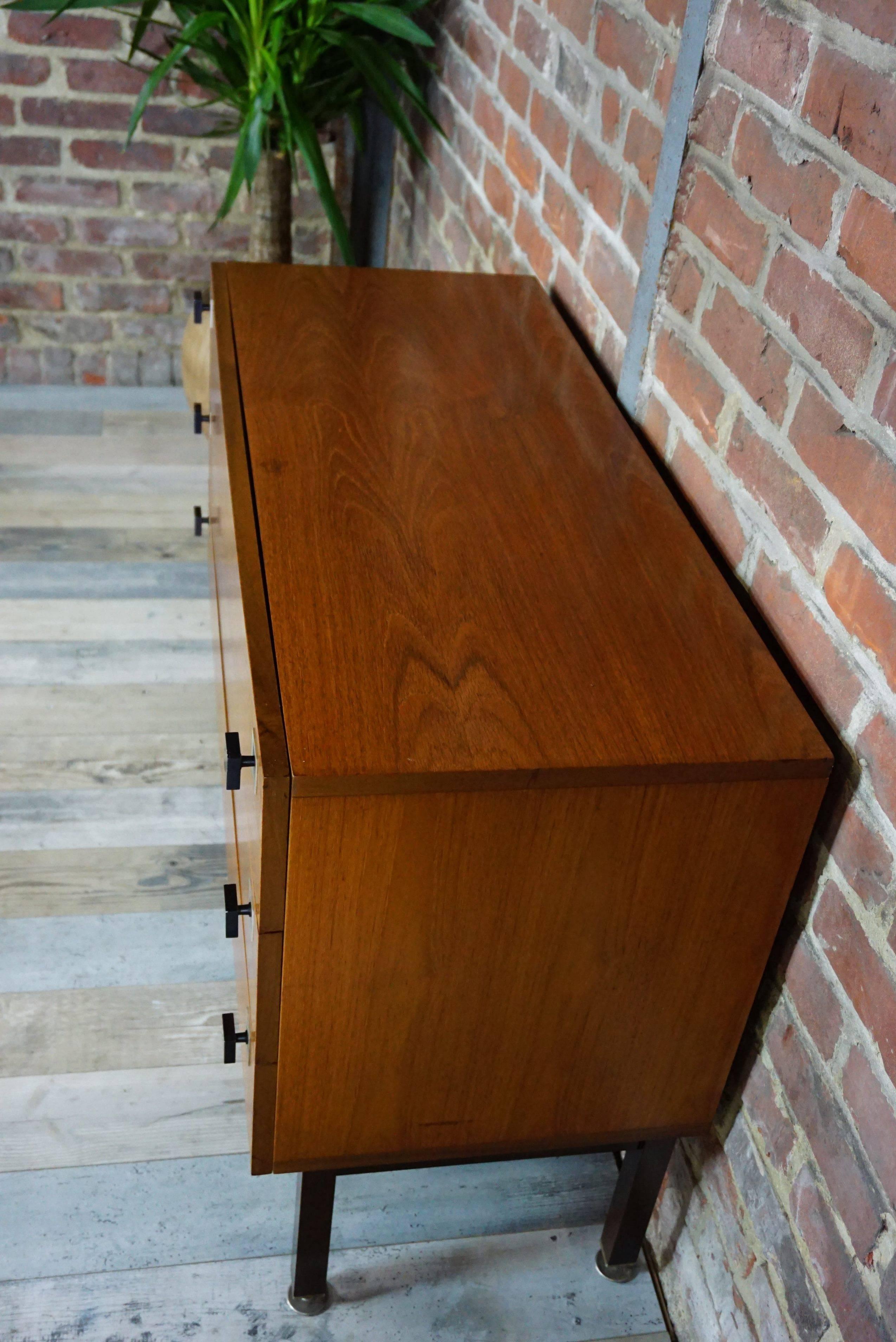 20th Century Dutch Design Vintage Teak Dresser with Metal Handles