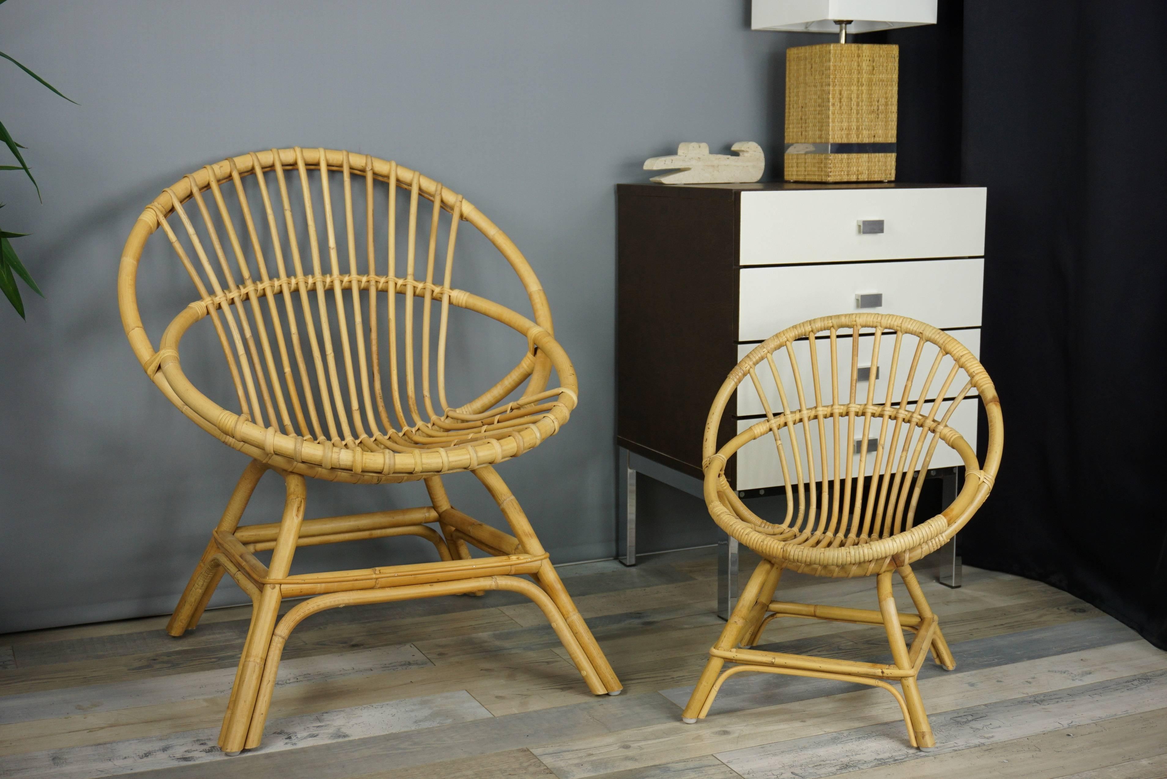 Hand-Crafted Armchair in Natural Rattan Cane