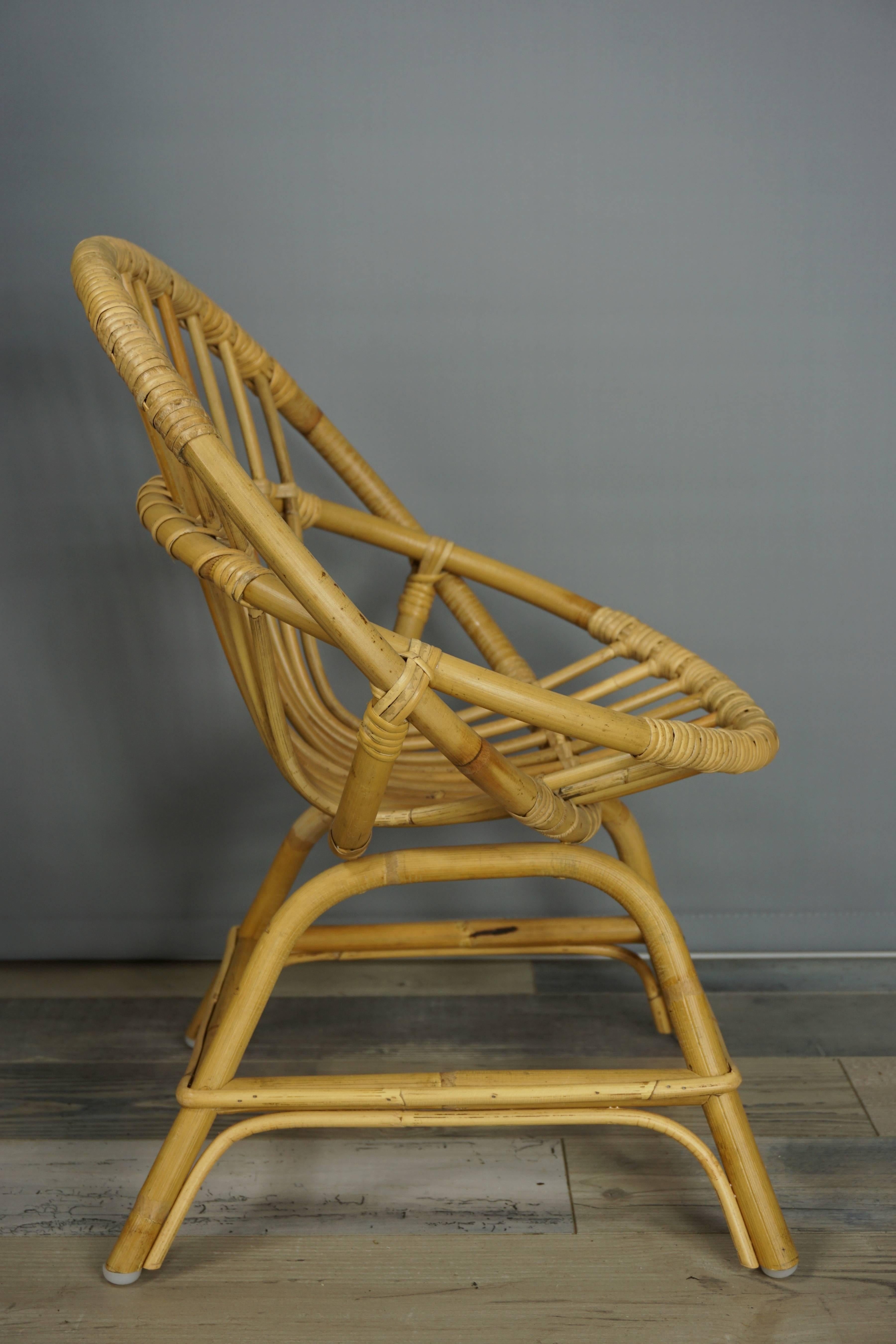 Armchair in Natural Rattan Cane In Excellent Condition In Tourcoing, FR