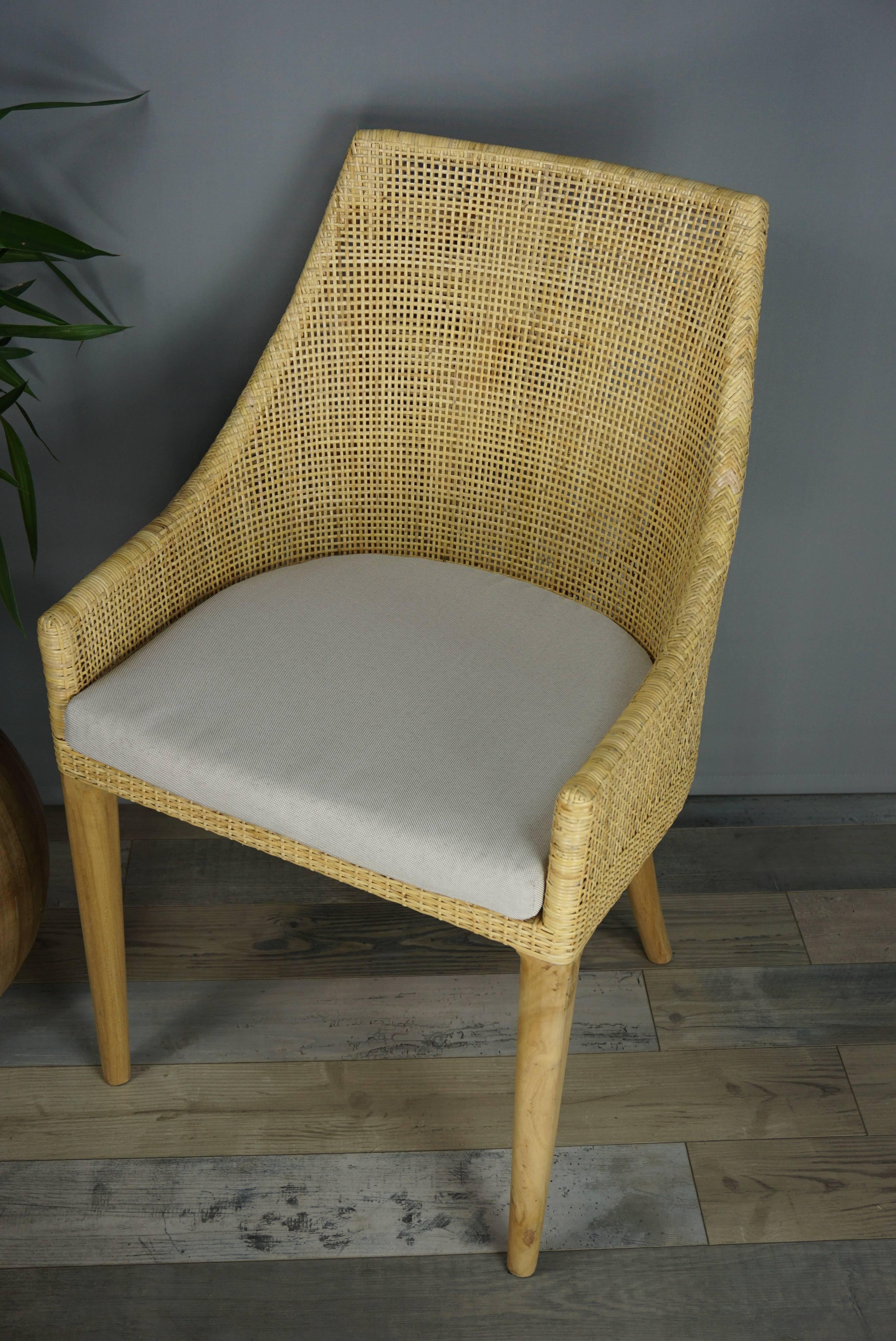 Set of Six Dining Armchairs Rattan and Wooden  In Excellent Condition In Tourcoing, FR