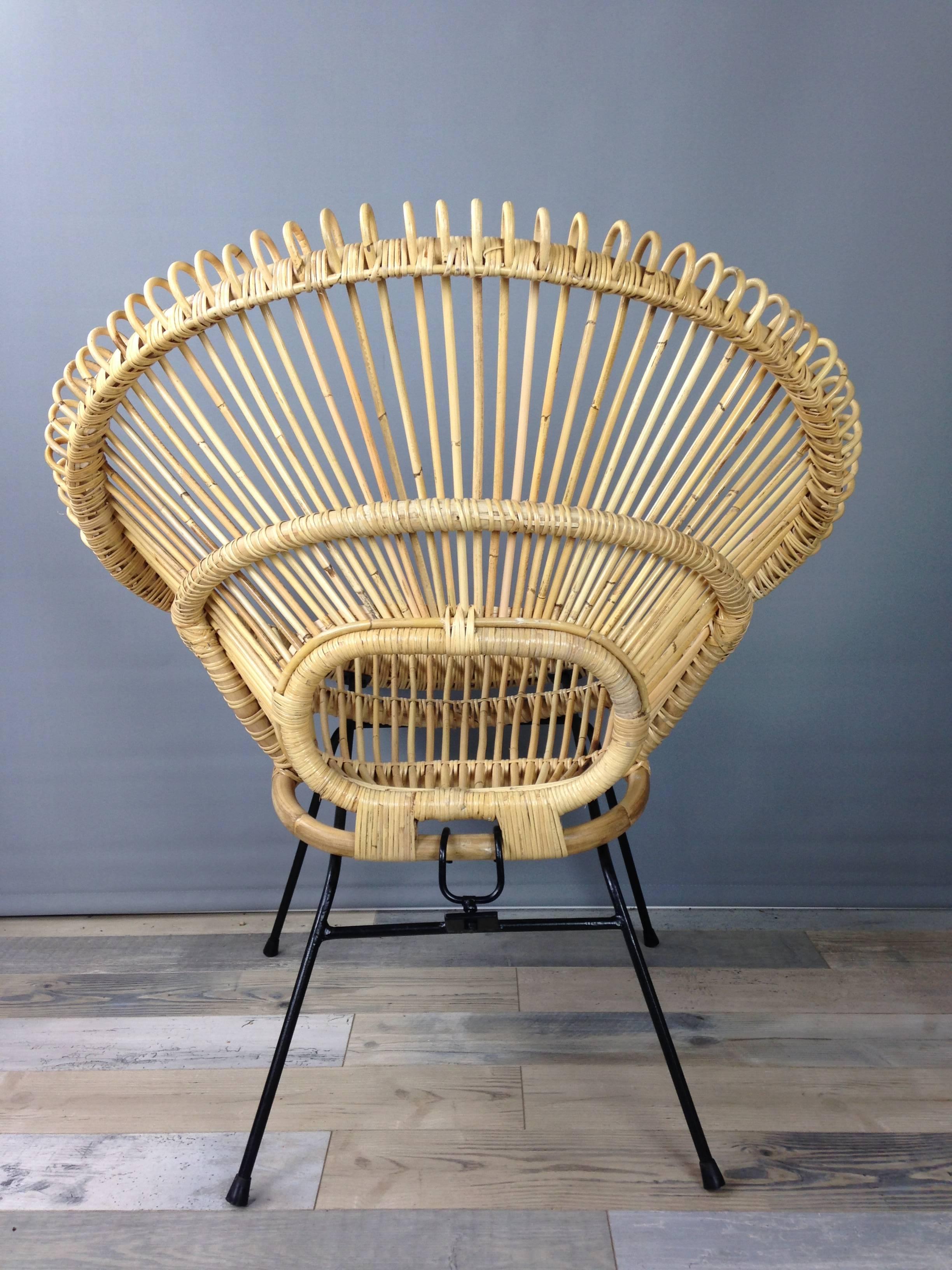 Design Rattan Black Metal Sun Lounge Armchair In New Condition In Tourcoing, FR
