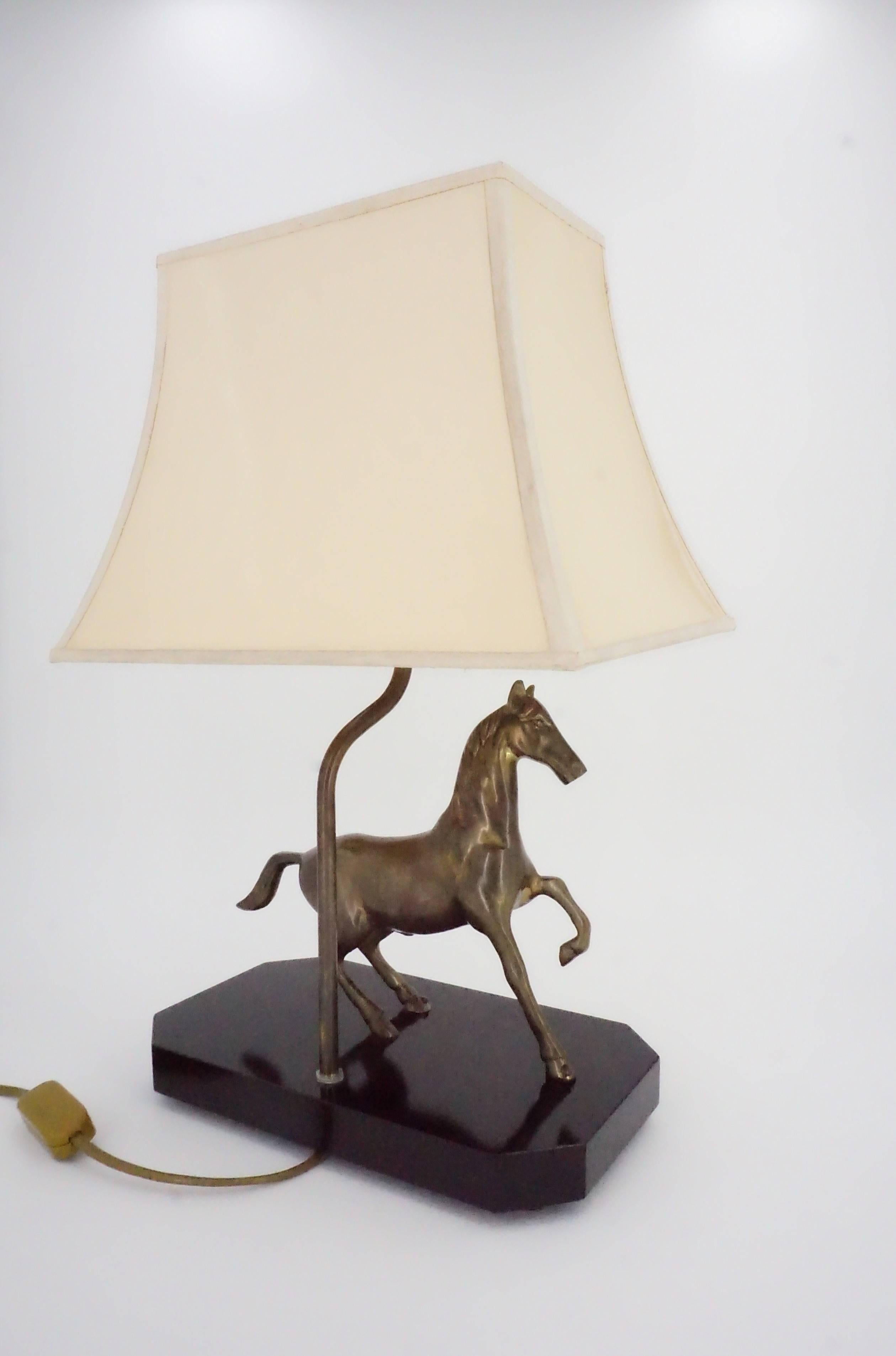 French Brass Lamp, Lacquered Wood Base