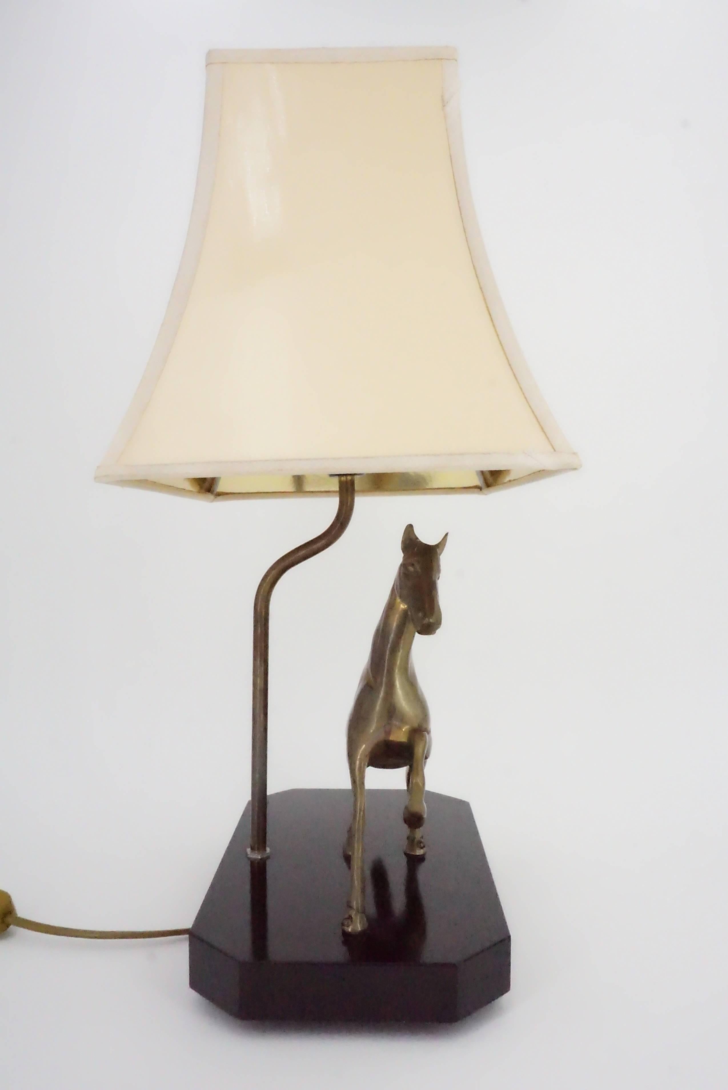 Brass Lamp, Lacquered Wood Base 1