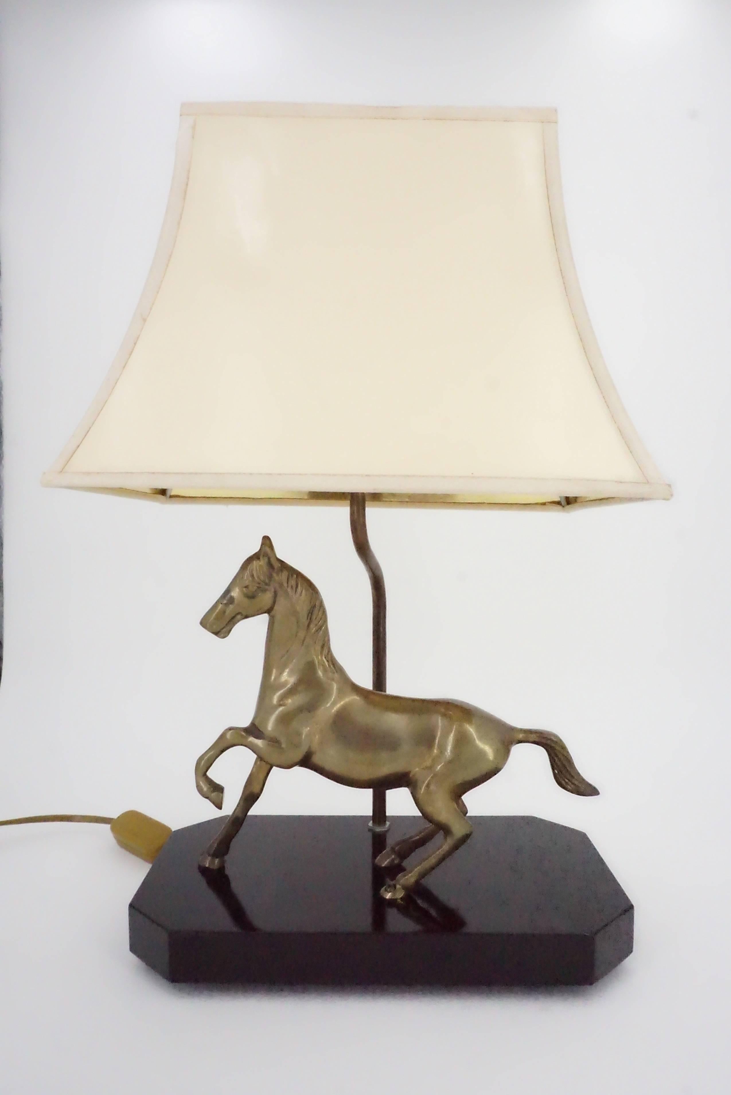 Brass Lamp, Lacquered Wood Base 3