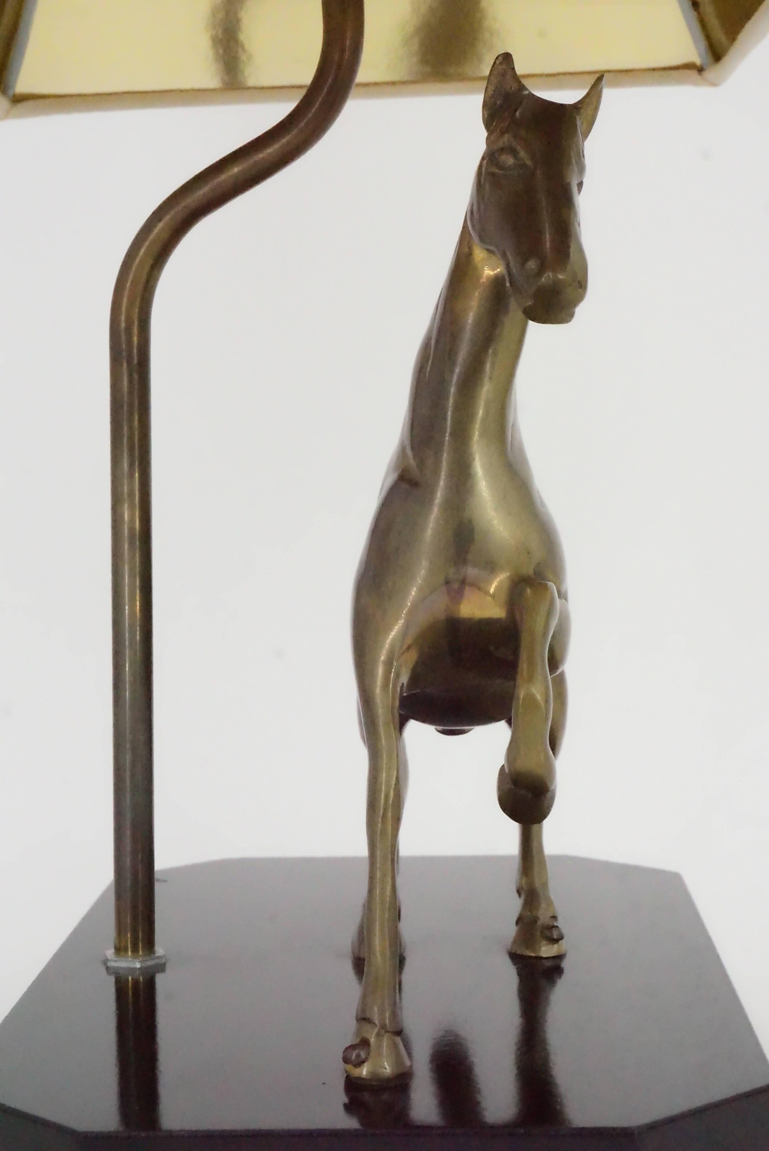 Late 20th Century Brass Lamp, Lacquered Wood Base