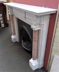 20th Century Regency Statuary Marble Chimneypiece with Rosa Marble Pillars