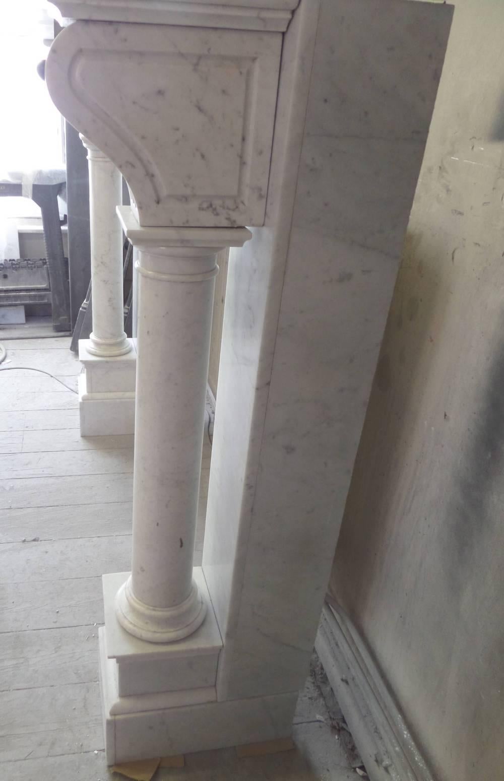 Arts and Crafts 20th Century Arts and Craft Continental Tall Carrara Marble Chimneypiece For Sale