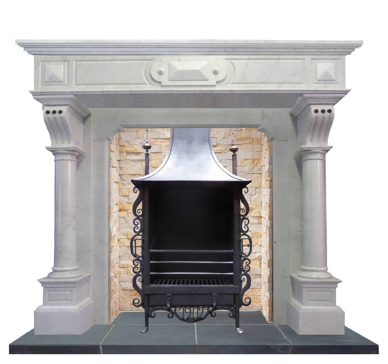 20th Century Arts and Craft Continental Tall Carrara Marble Chimneypiece In Excellent Condition For Sale In Leicester, Leicestershire