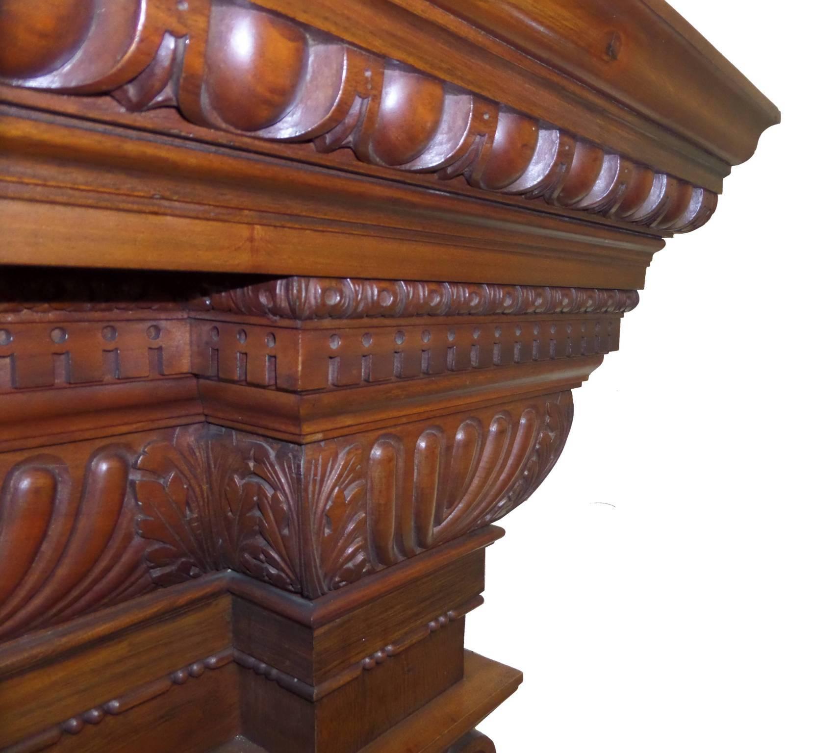 Carved 19th Century Regency / Early Victorian Walnut & Mahogany  Fireplace Surround For Sale