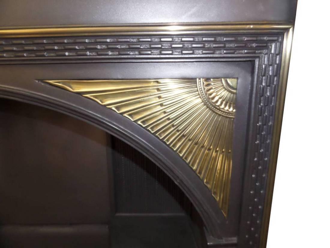 British 19th century Georgian Hob Grate Brass / Cast Iron Fireplace Insert For Sale