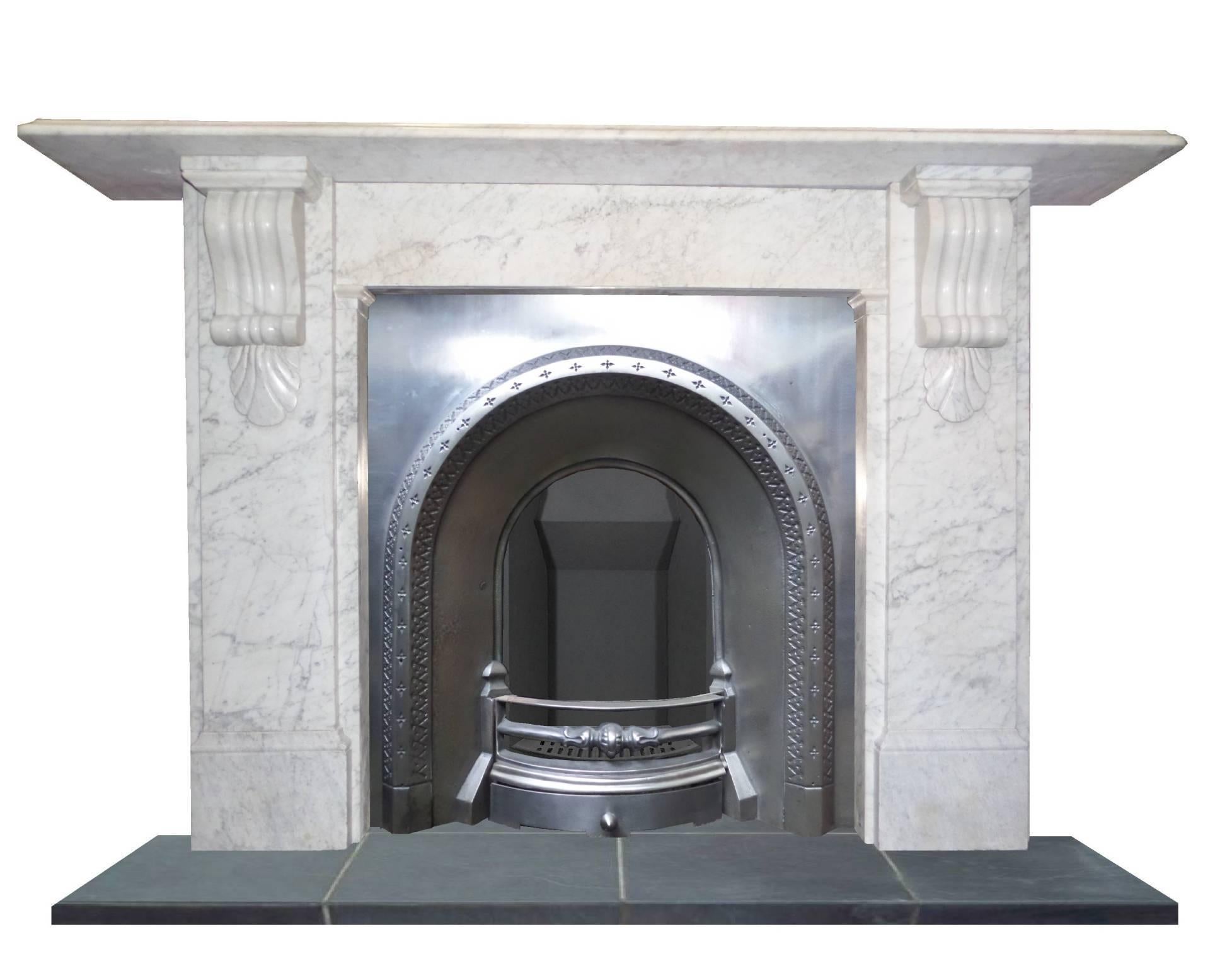 19th Century Victorian Carrara Marble Fireplace Chimneypiece For Sale 3
