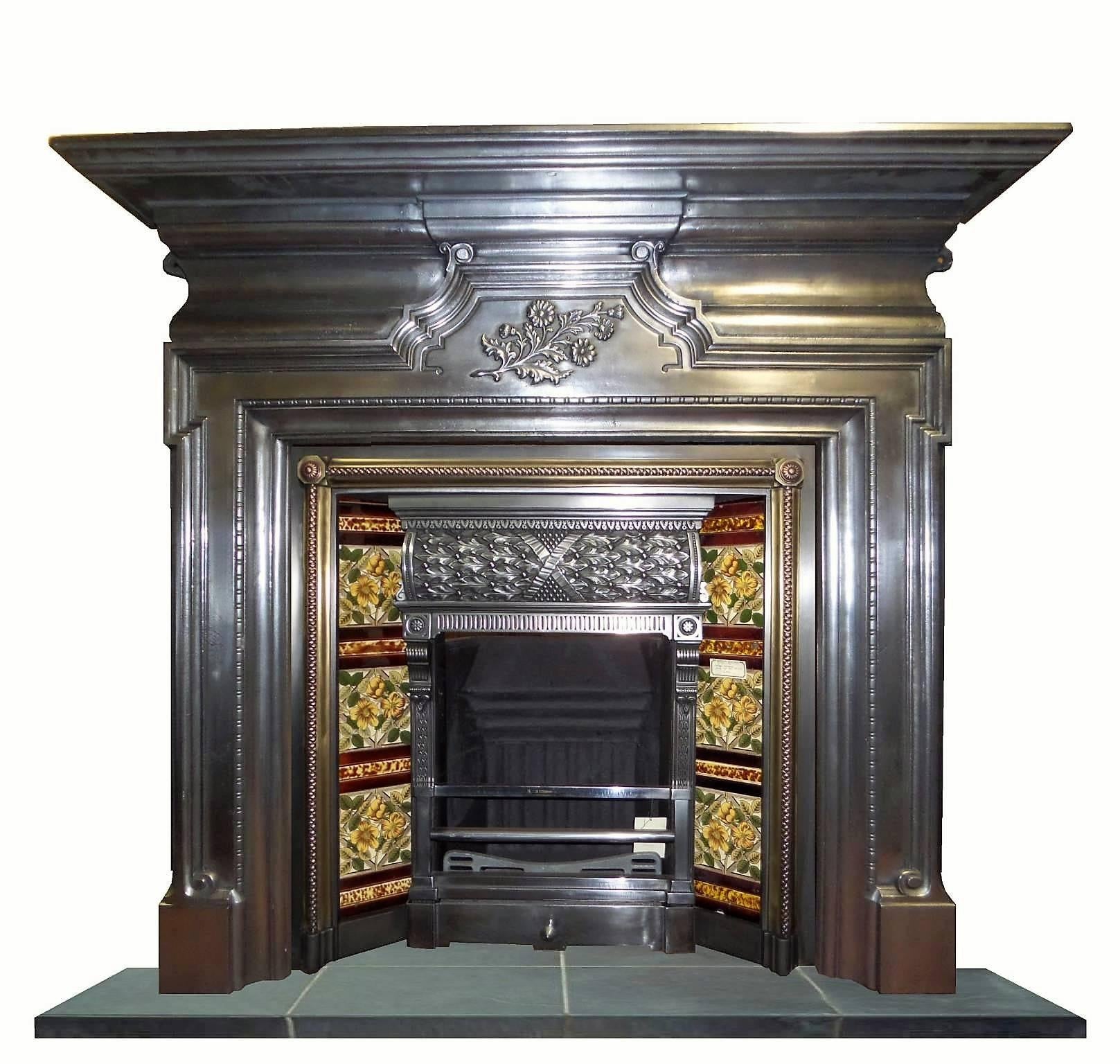 Early 20th Century Large Edwardian Burnished Cast Iron Mantel Fireplace Surround 3