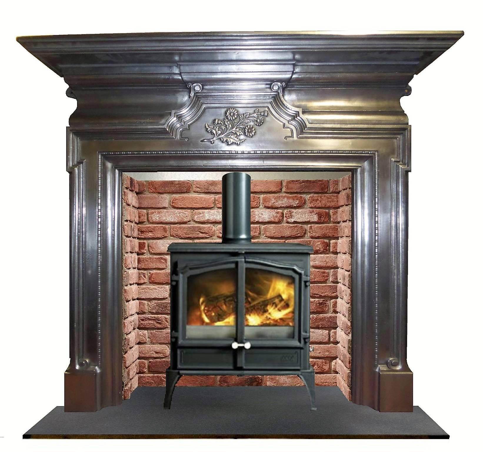 Early 20th Century Large Edwardian Burnished Cast Iron Mantel Fireplace Surround 4