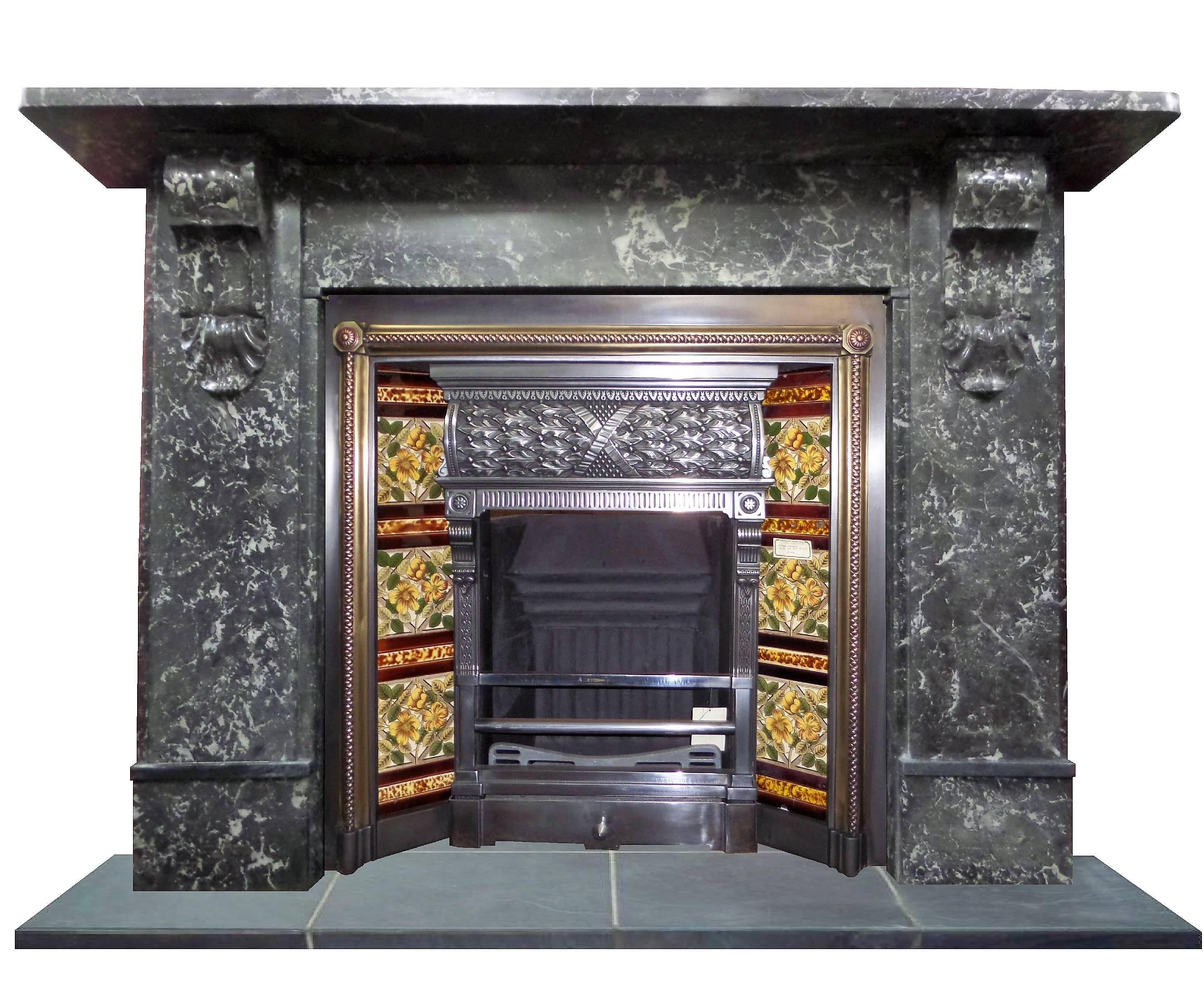 Antique Victorian Black St. Anne's Marble Mantel Fireplace Surround 2