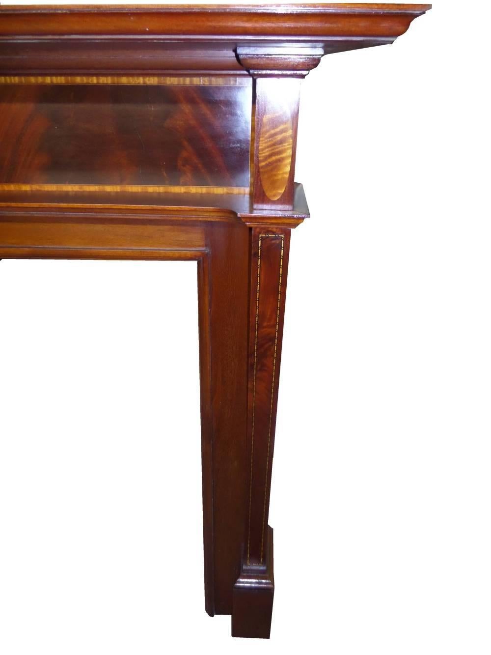 British Antique Edwardian Mahogany Wood Sheraton Revival Mantel / Surround