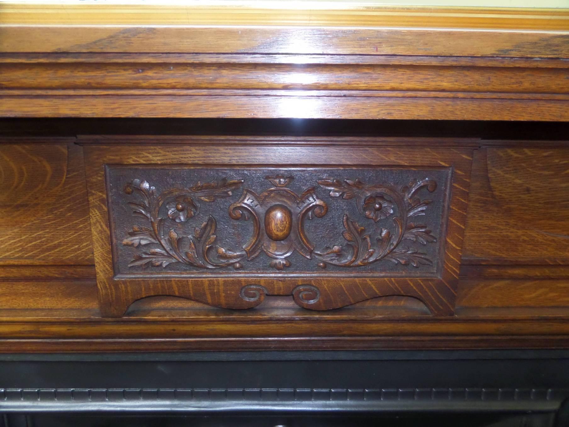 Carved Mid 19th Century Regency English Oak Mantel Fireplace Surround For Sale