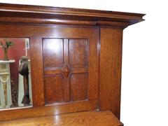 20th Century Edwardian Arts and Crafts Oak Mantel Fireplace Surround and Mirror