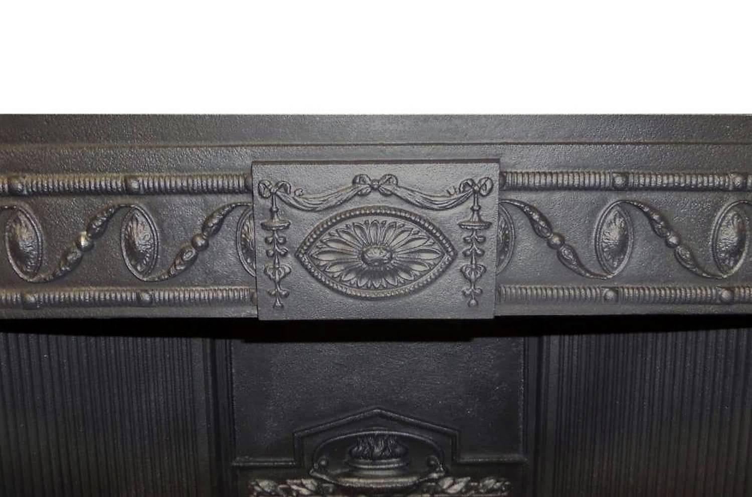 Antique restored late Georgian or Regency Hob Grate fireplace. Finished in a traditional black polish and complete with a replacement chimney isolation damper plate.