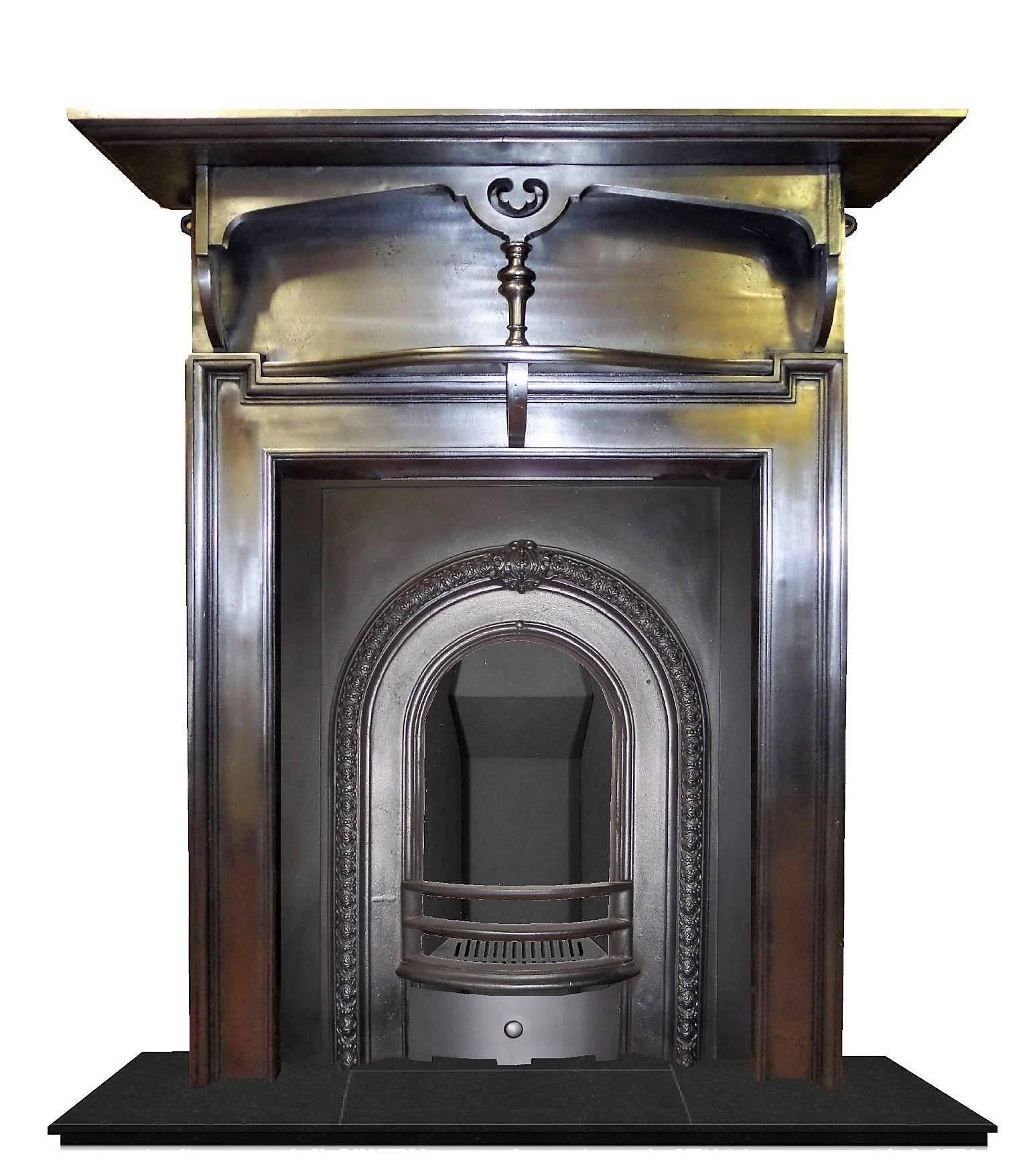 Early 20th Century Cast Iron Edwardian Burnished Mantel Fireplace Surround For Sale 2