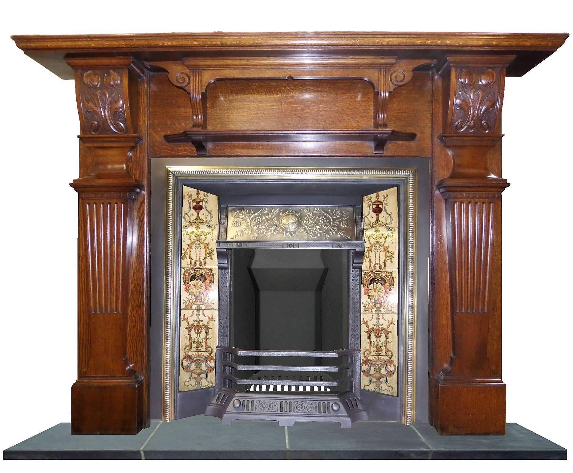 Antique Edwardian Oakwood Mantel Fireplace Surround 2