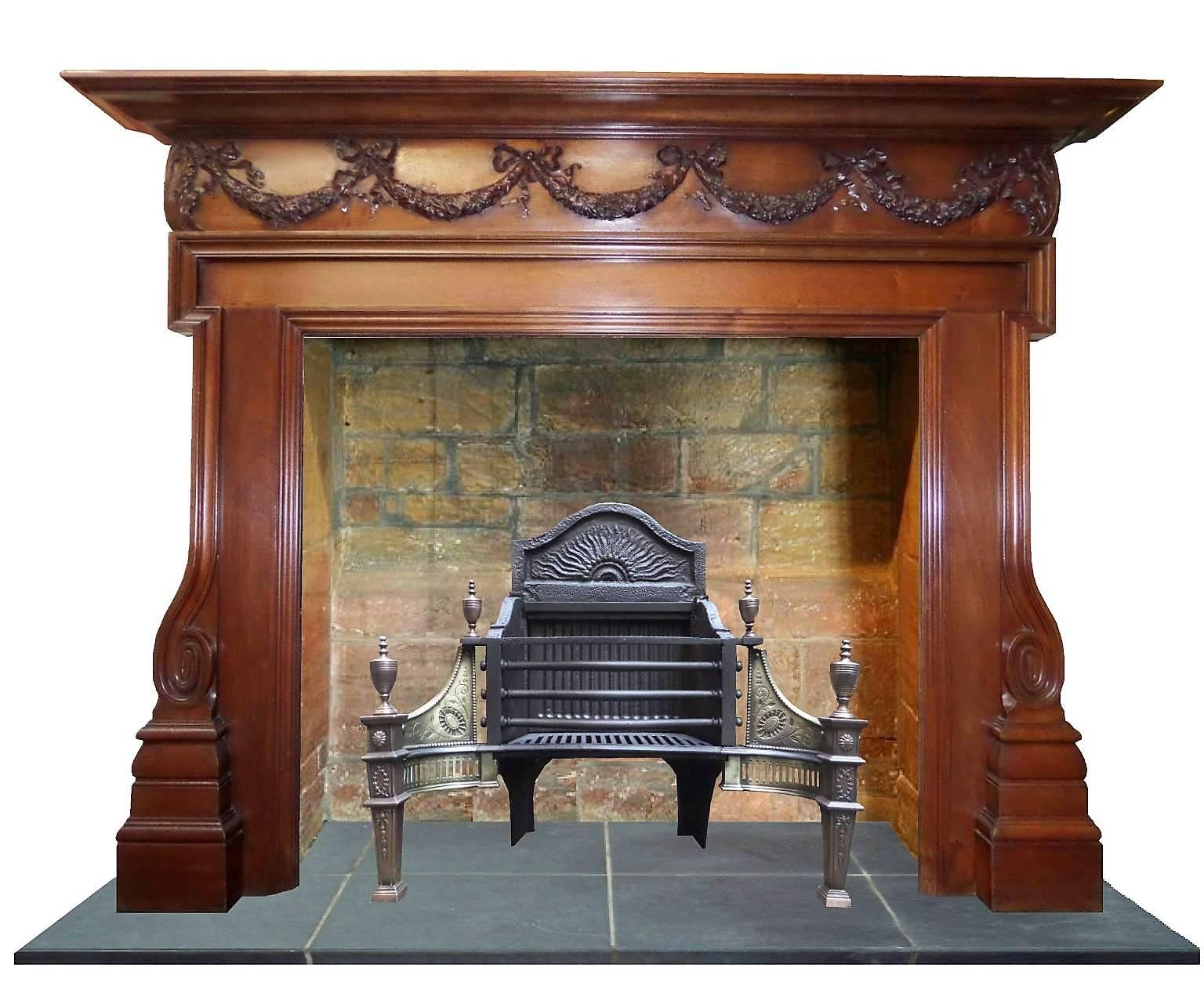 19th Century Georgian Walnut Wood Mantel Fireplace Surround For Sale 3